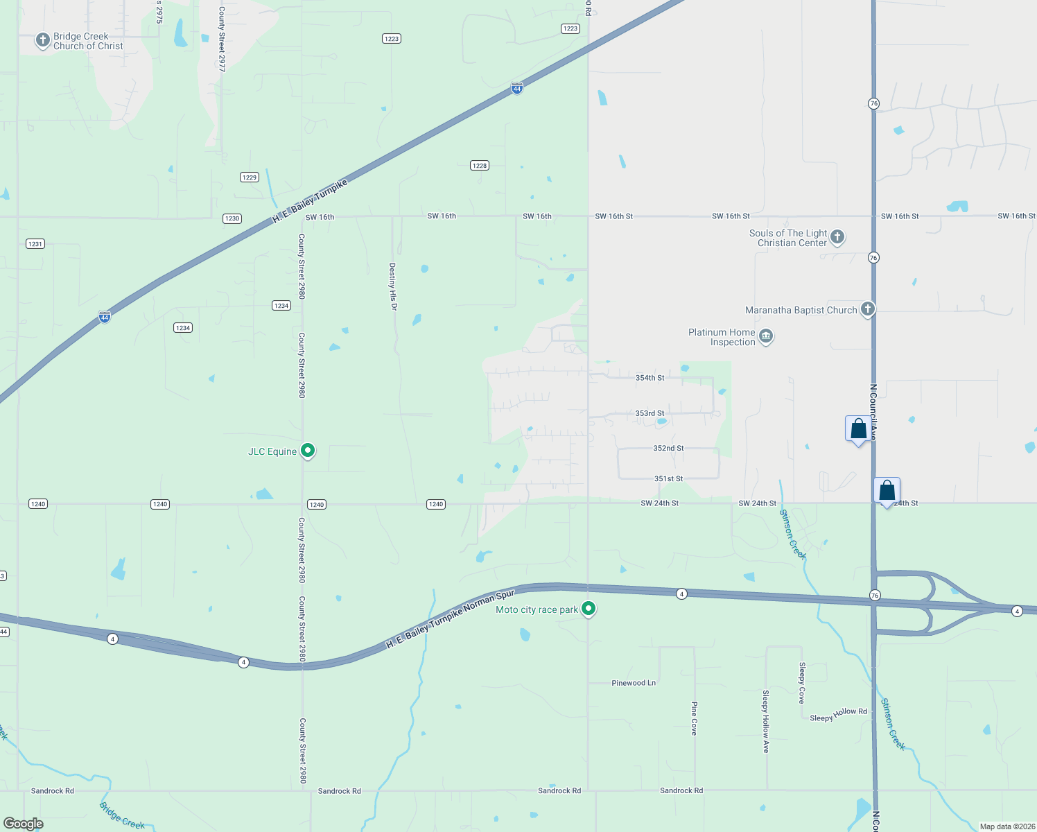 map of restaurants, bars, coffee shops, grocery stores, and more near 1308 Hillside Terrace in Blanchard