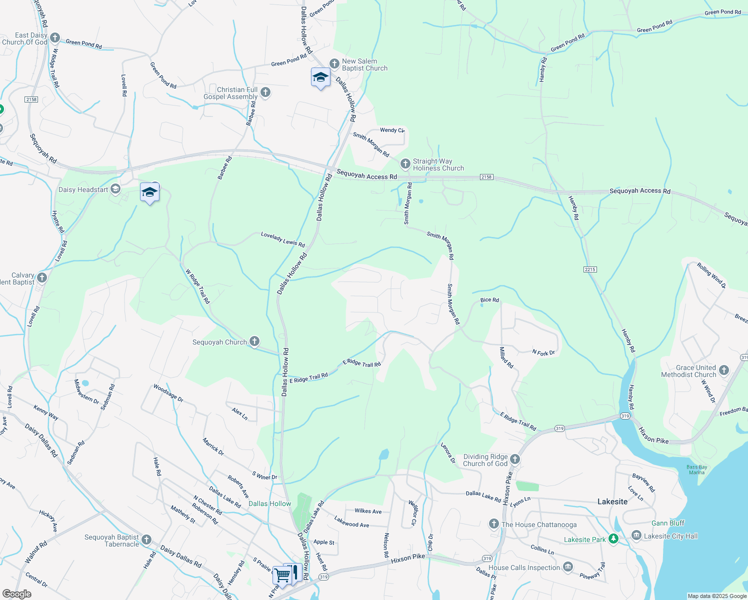 map of restaurants, bars, coffee shops, grocery stores, and more near 9147 Broad Leaf Lane in Soddy-Daisy