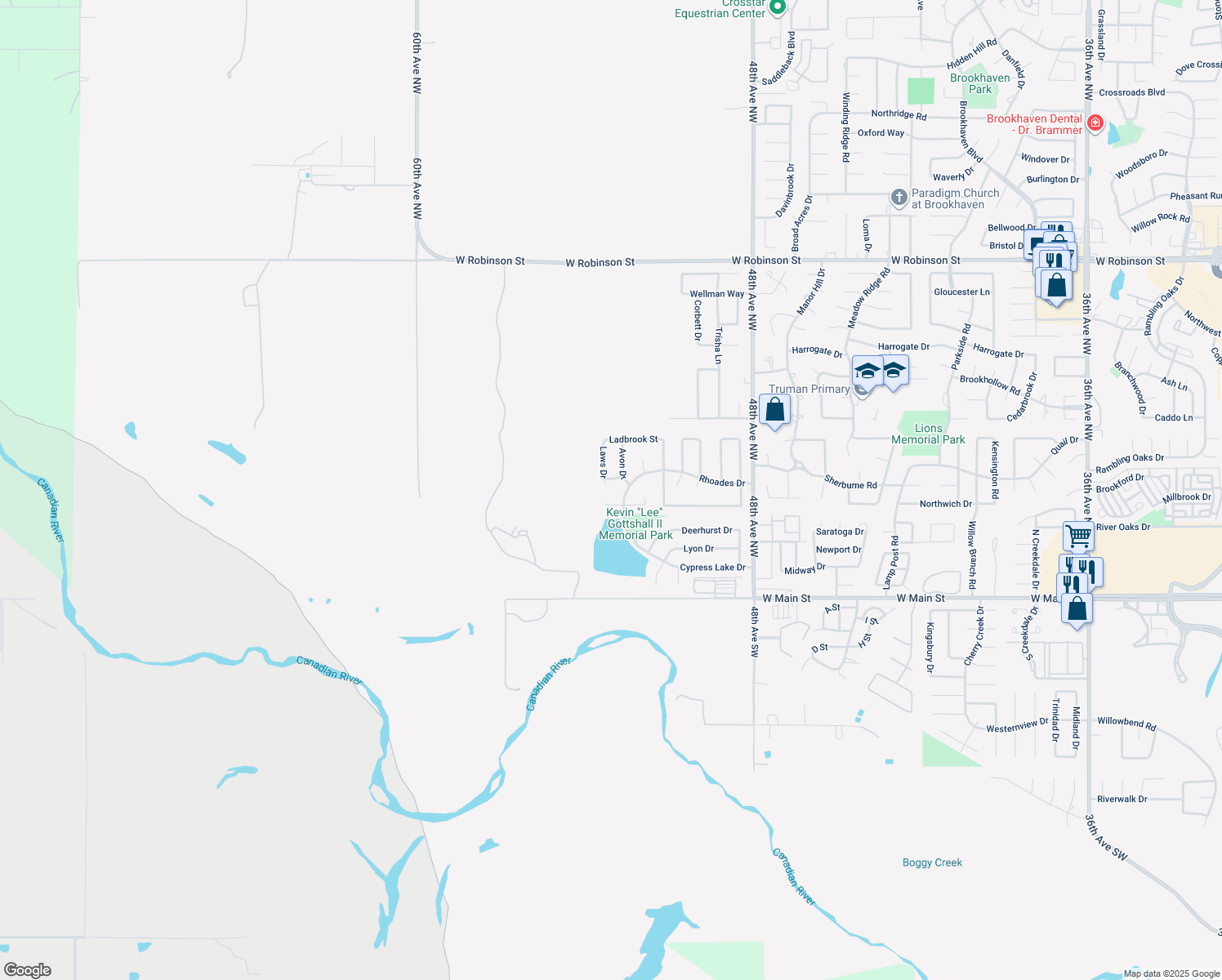 map of restaurants, bars, coffee shops, grocery stores, and more near 412 Laws Dr in Norman