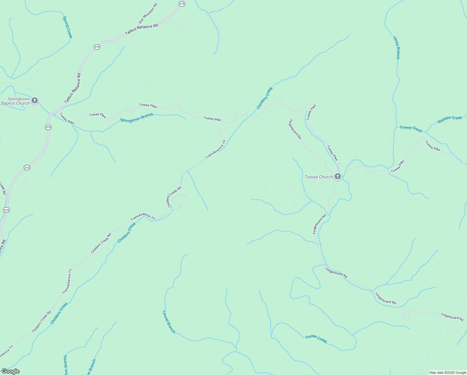 map of restaurants, bars, coffee shops, grocery stores, and more near 111 Upper Towee Lane in Reliance