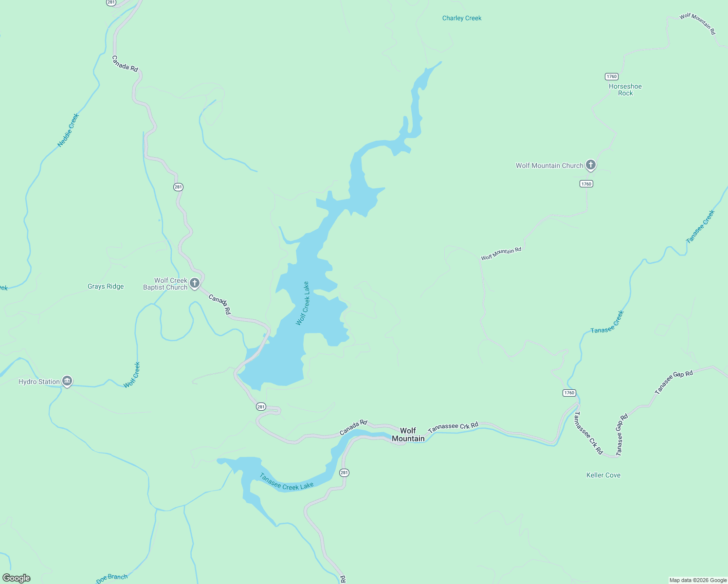 map of restaurants, bars, coffee shops, grocery stores, and more near 8B Wolf Lake Road in Tuckasegee