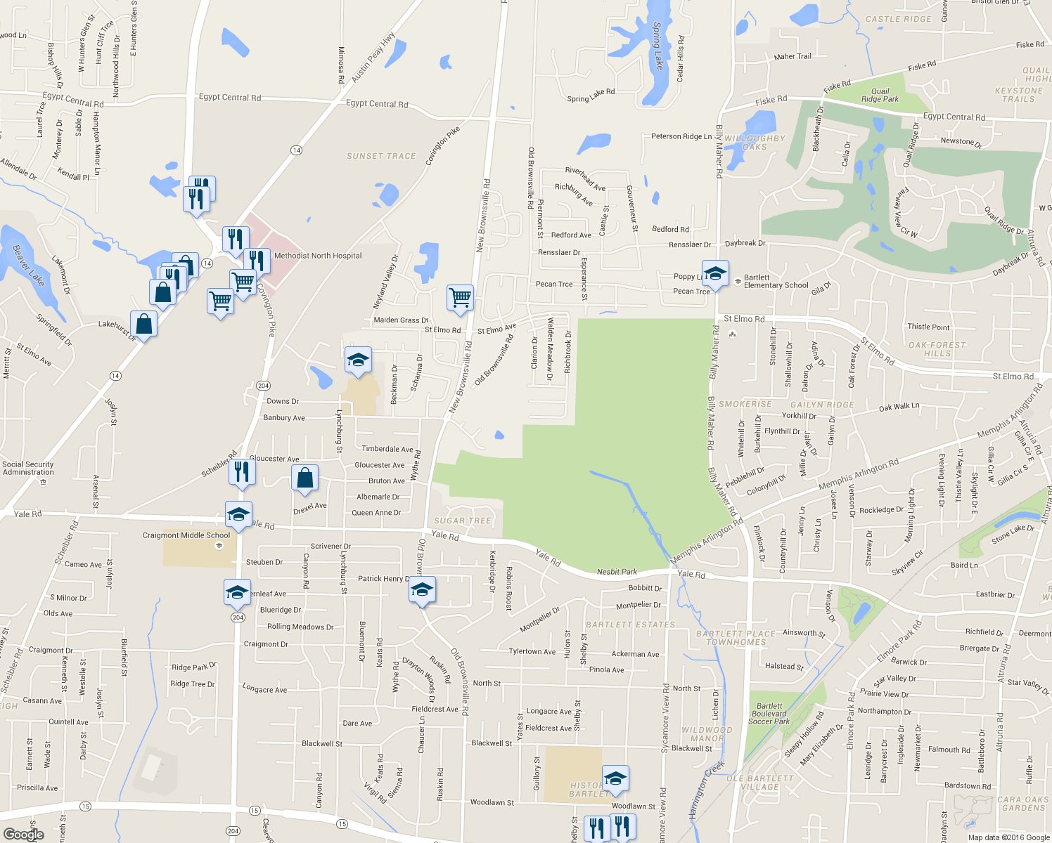 map of restaurants, bars, coffee shops, grocery stores, and more near 5589 Blackburg Drive in Memphis