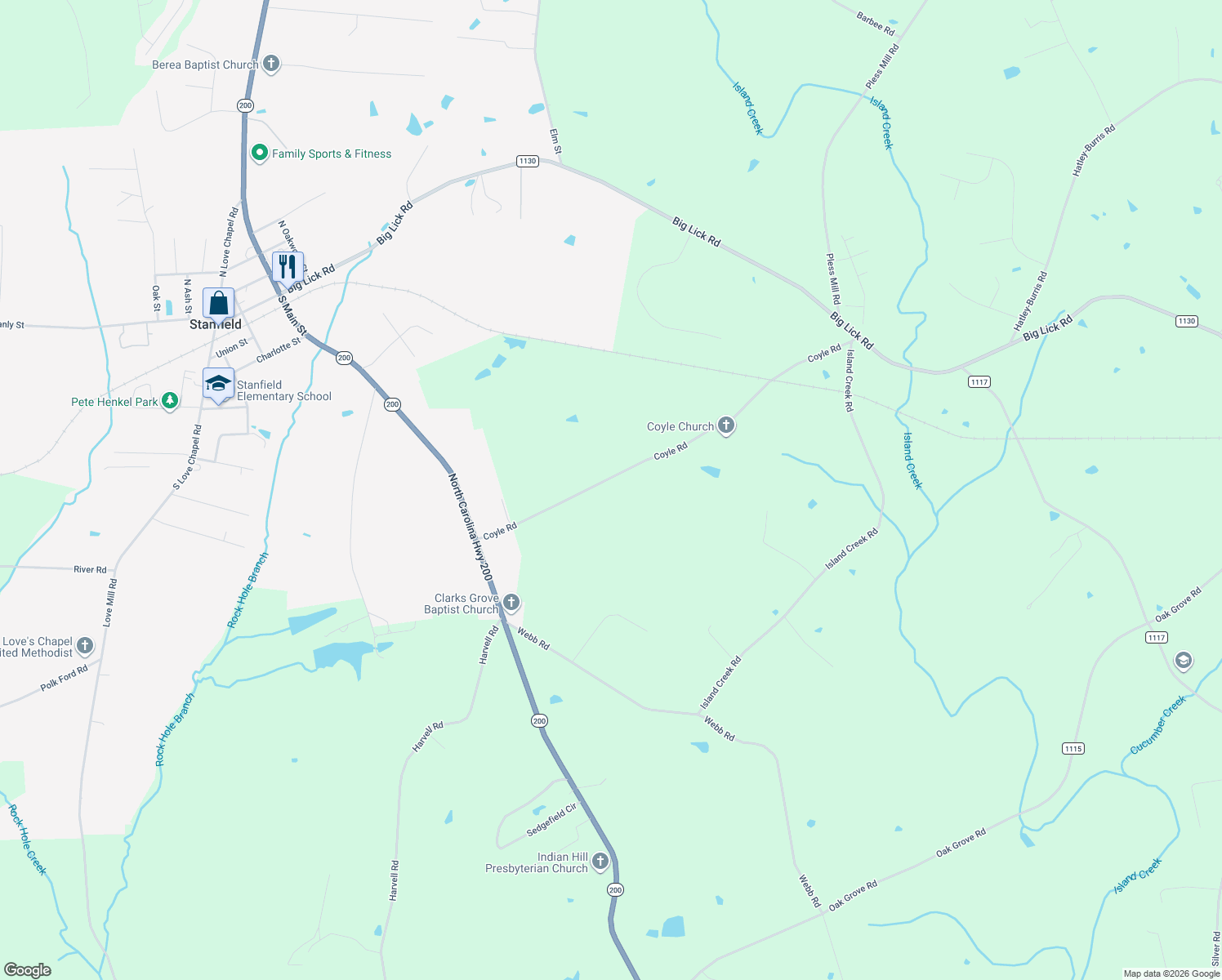 map of restaurants, bars, coffee shops, grocery stores, and more near 12016 Coyle Road in Stanfield