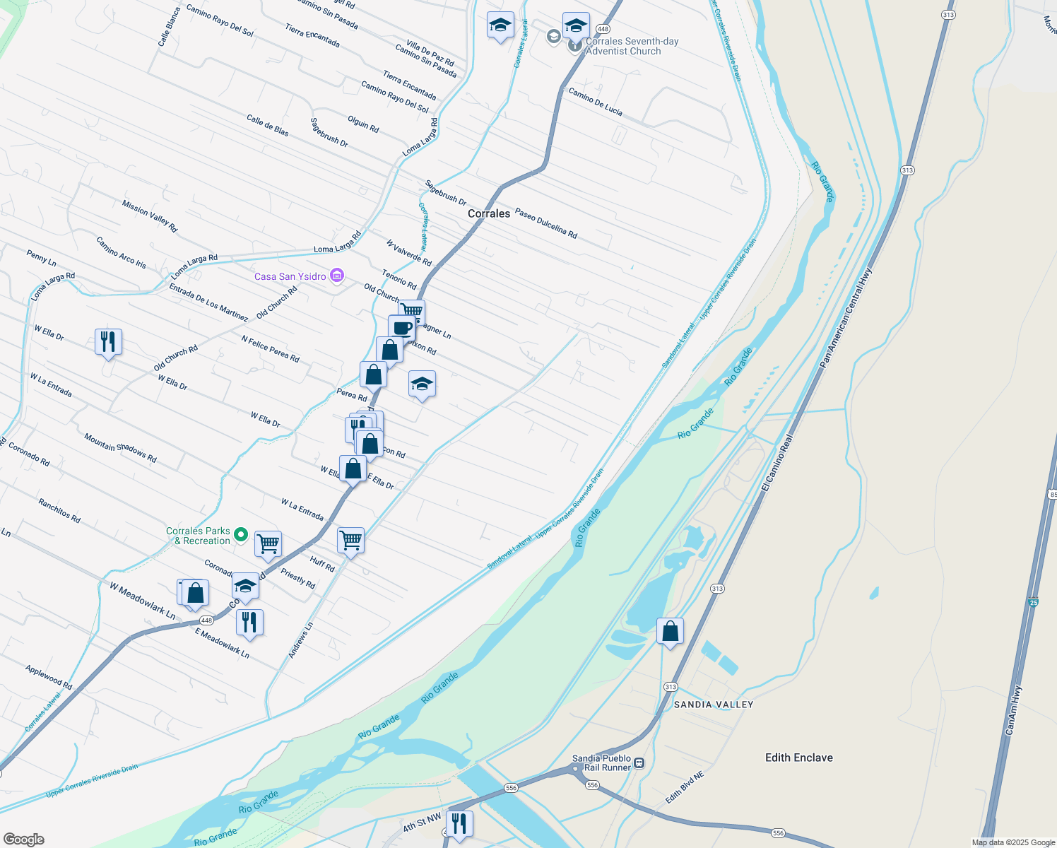 map of restaurants, bars, coffee shops, grocery stores, and more near 4 Caliente De Sol in Corrales