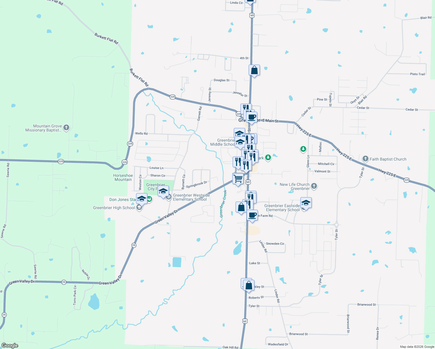 map of restaurants, bars, coffee shops, grocery stores, and more near 7 Trellis Court in Greenbrier