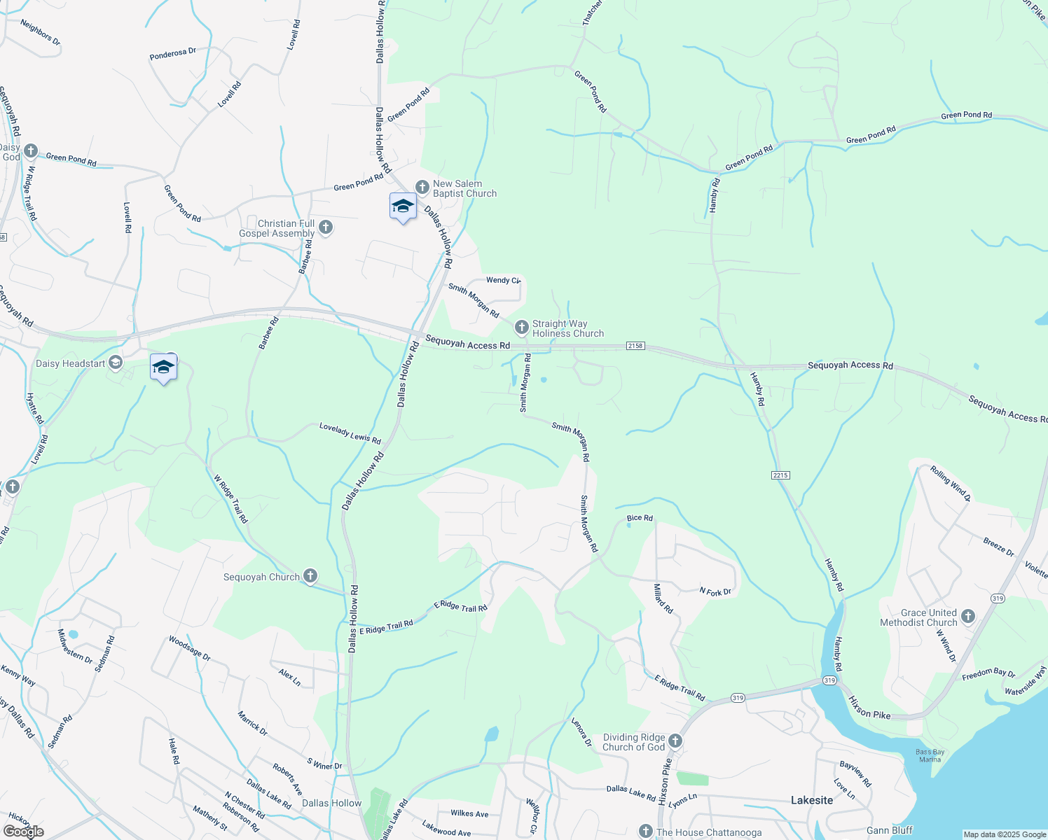 map of restaurants, bars, coffee shops, grocery stores, and more near 9731 Smith Morgan Road in Soddy-Daisy