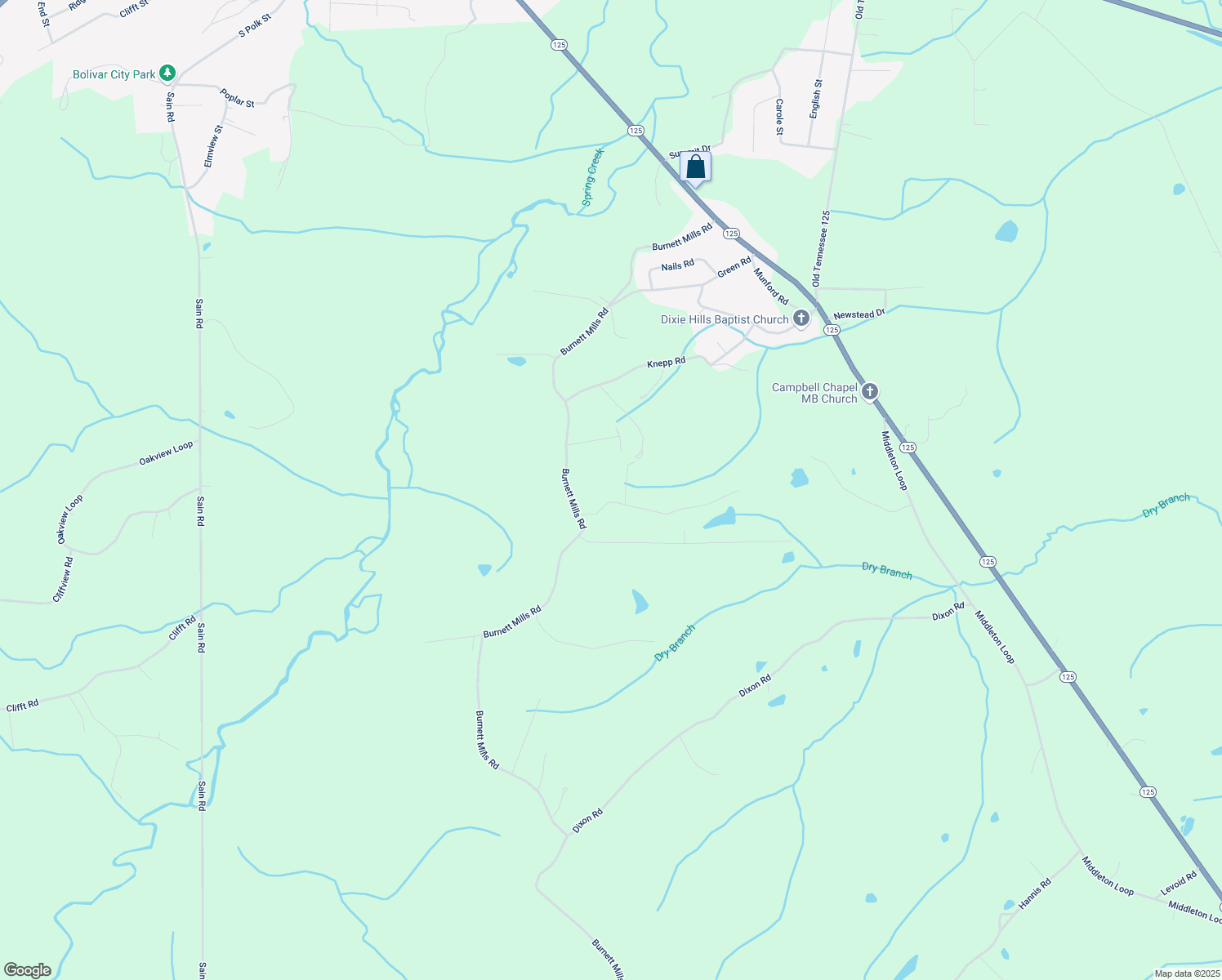 map of restaurants, bars, coffee shops, grocery stores, and more near 115 Fish Lane in Bolivar