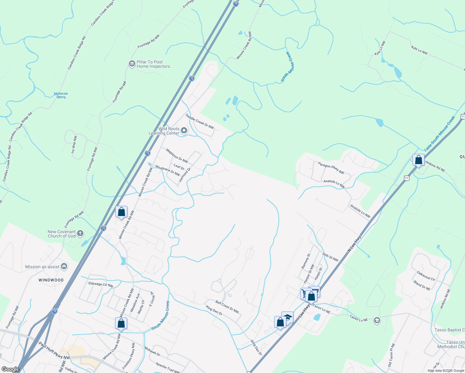 map of restaurants, bars, coffee shops, grocery stores, and more near 188 Mapleton Ridge Drive Northwest in Cleveland