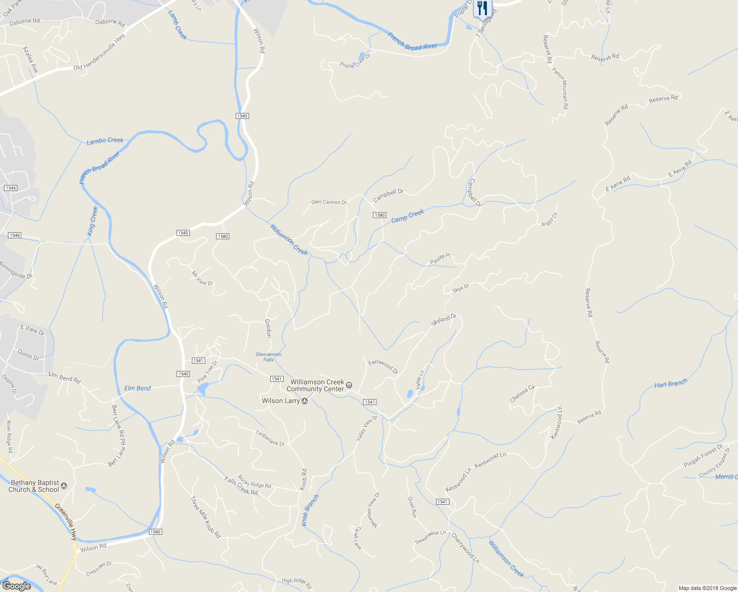 map of restaurants, bars, coffee shops, grocery stores, and more near 270 Campbell Drive in Pisgah Forest