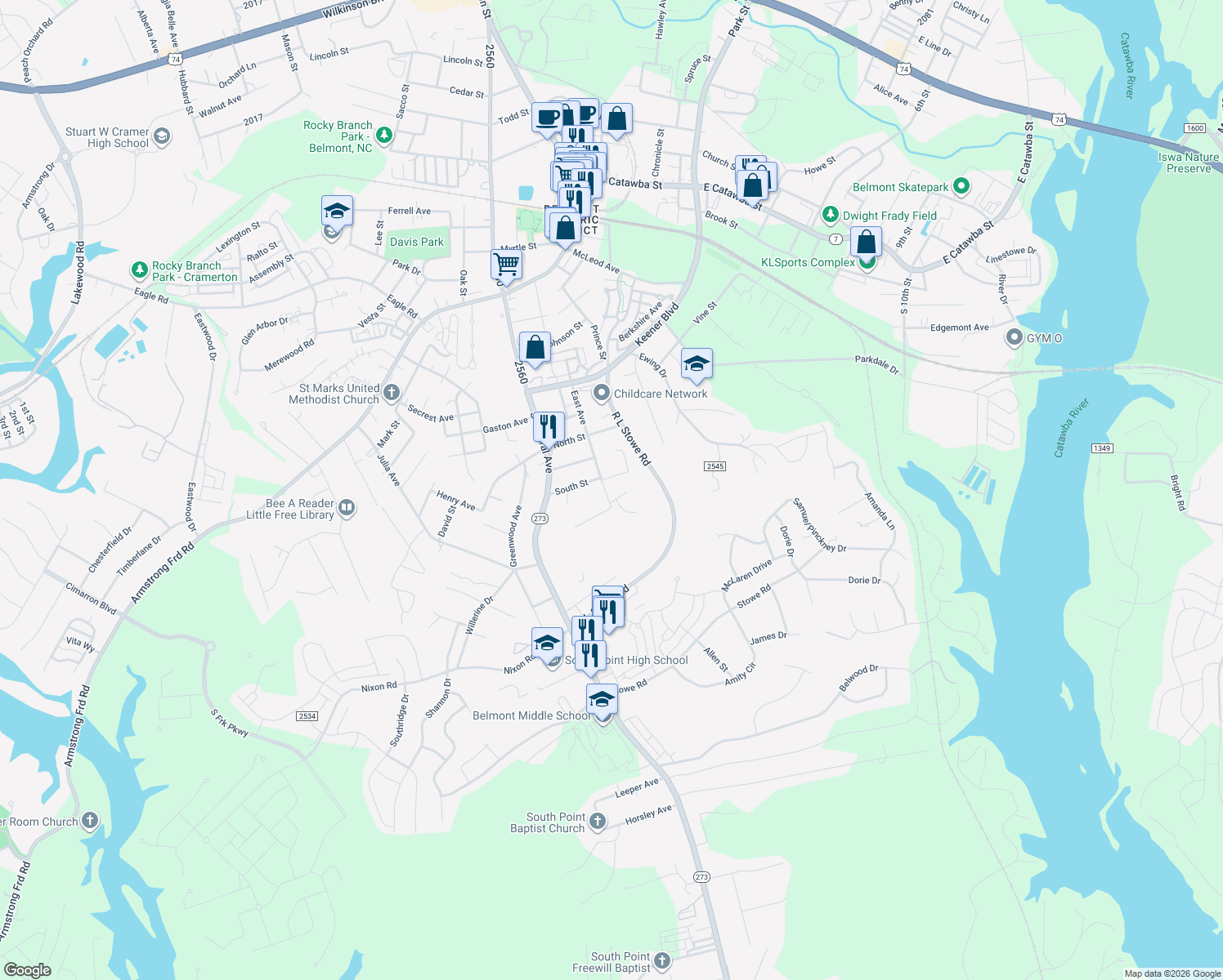 map of restaurants, bars, coffee shops, grocery stores, and more near 707 East Avenue in Belmont