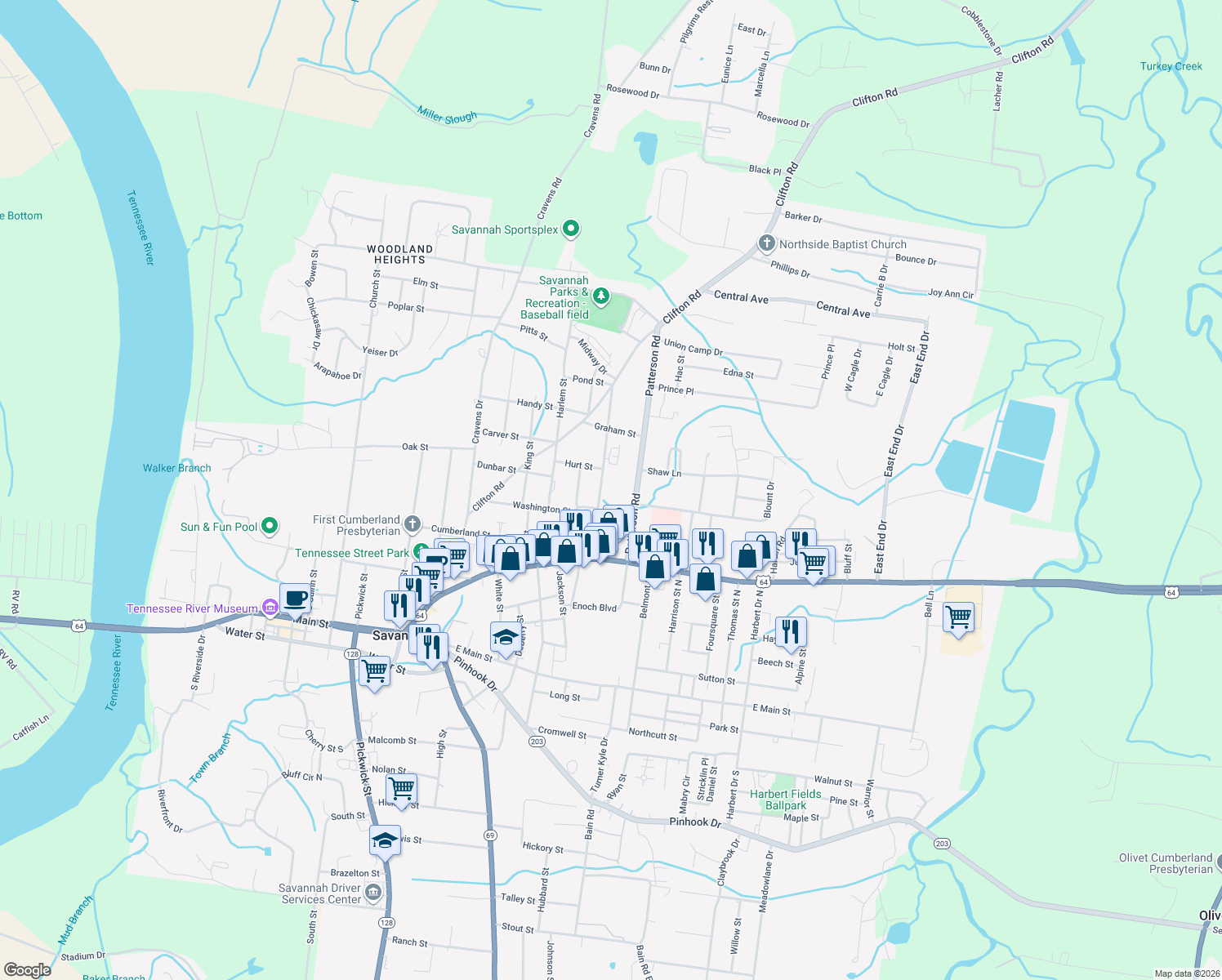map of restaurants, bars, coffee shops, grocery stores, and more near 190 Shell Street in Savannah