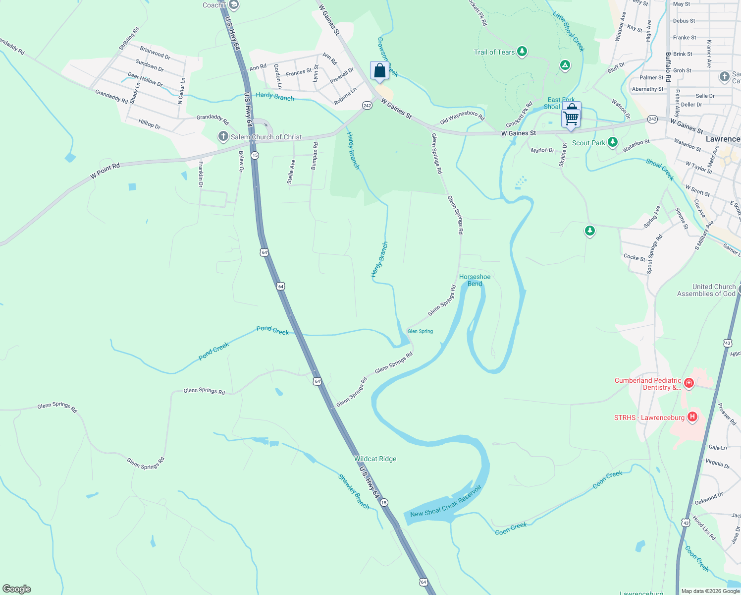 map of restaurants, bars, coffee shops, grocery stores, and more near 925 Bumpas Road in Lawrenceburg