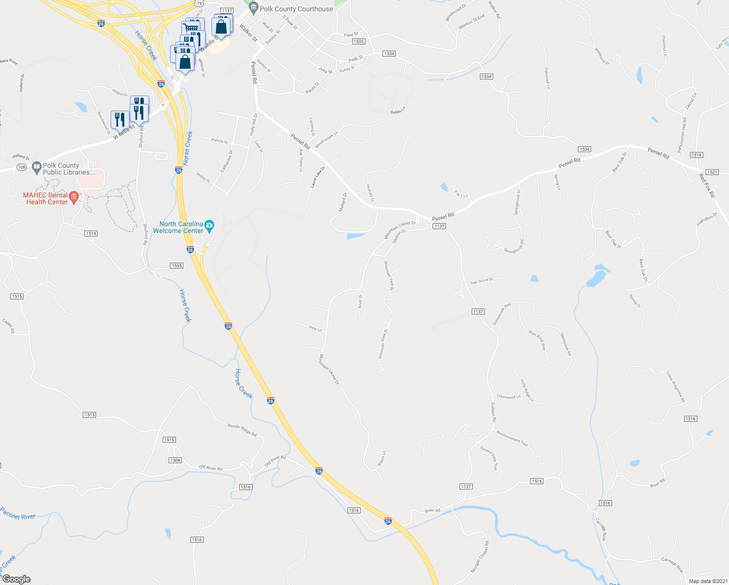 map of restaurants, bars, coffee shops, grocery stores, and more near 491 Mountain Laurel Drive in Columbus