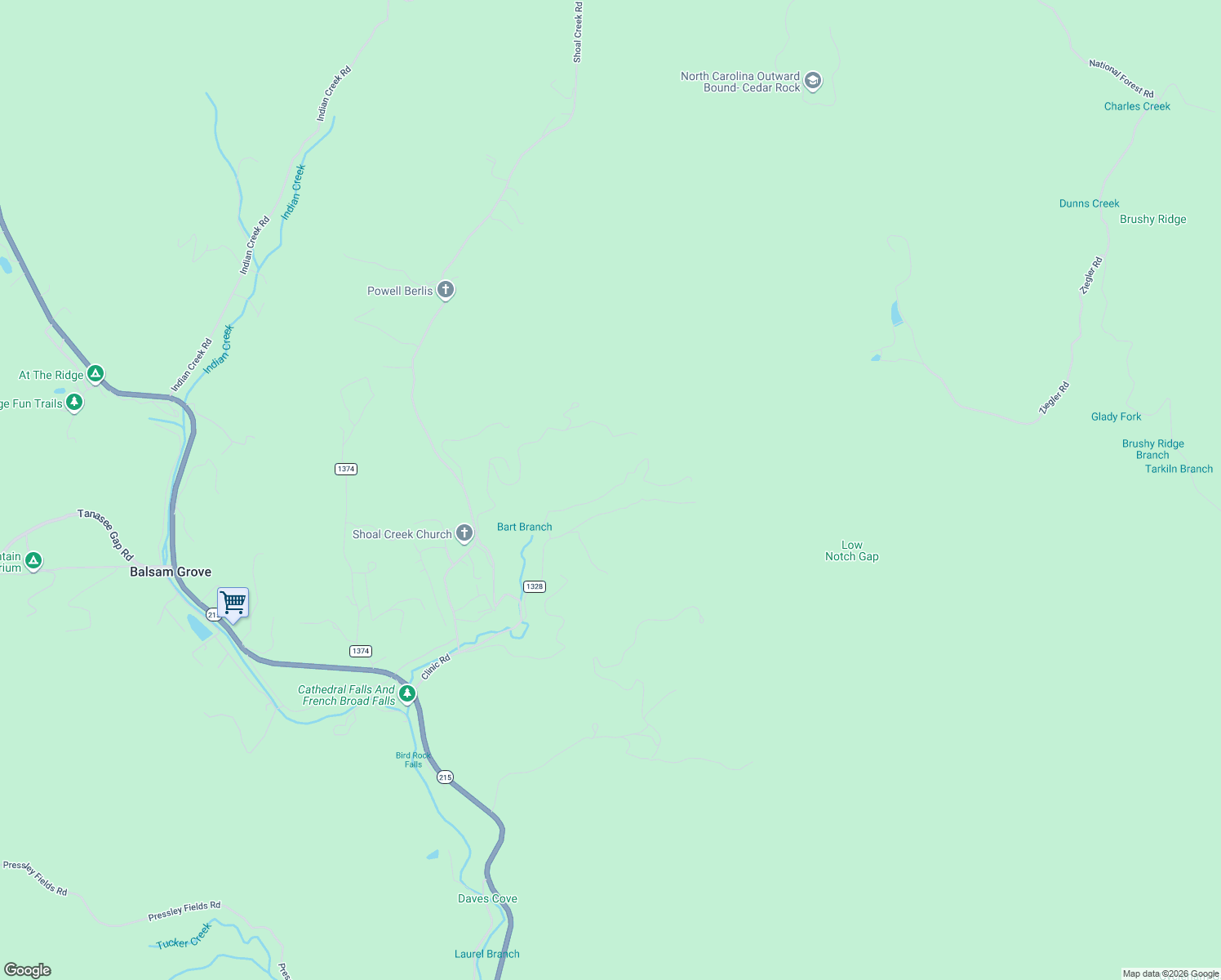 map of restaurants, bars, coffee shops, grocery stores, and more near Hatchery in Transylvania County