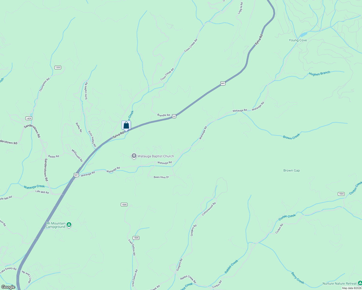 map of restaurants, bars, coffee shops, grocery stores, and more near 67 Watauga Heights Road in Franklin