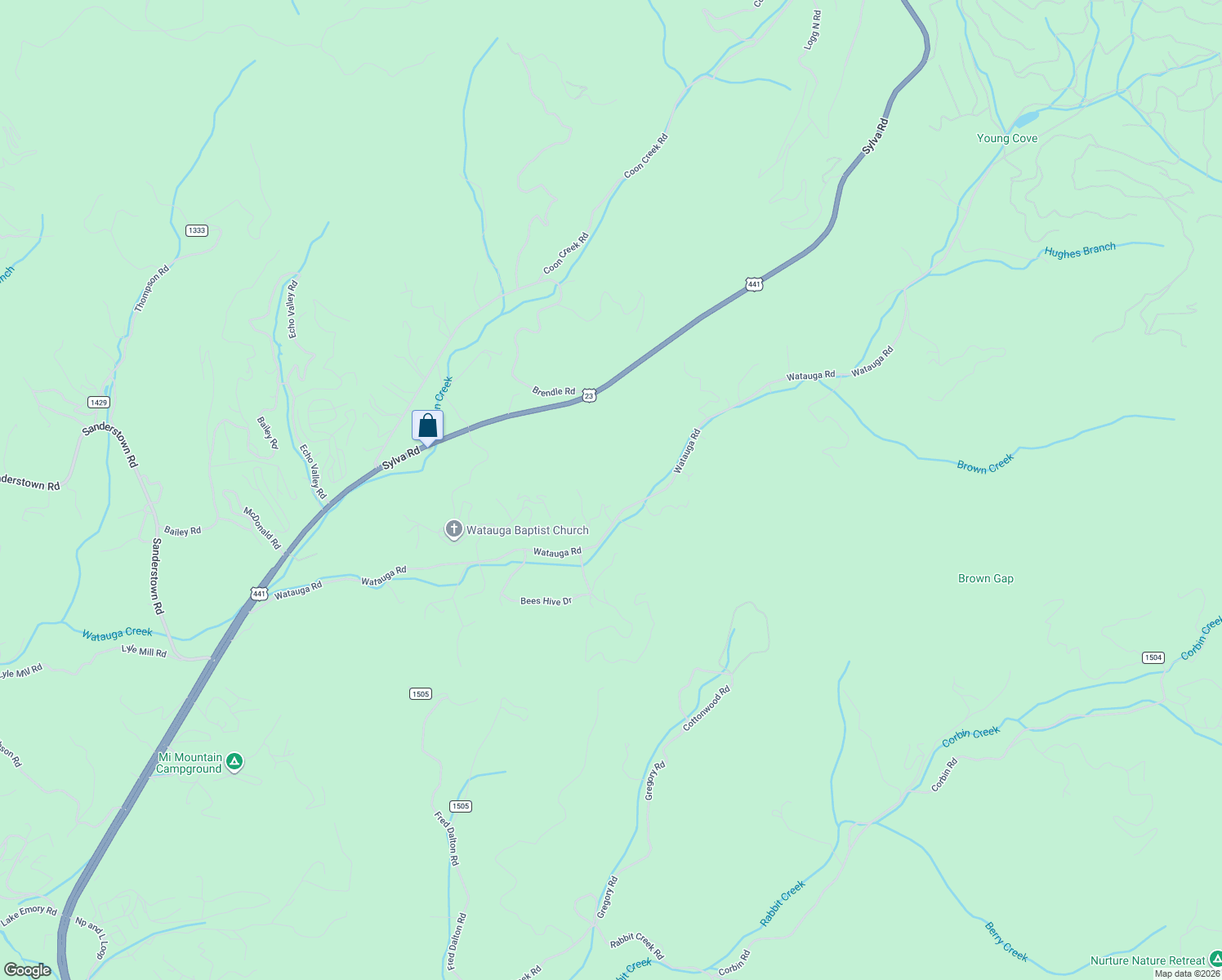 map of restaurants, bars, coffee shops, grocery stores, and more near 67 Watauga Heights Road in Franklin