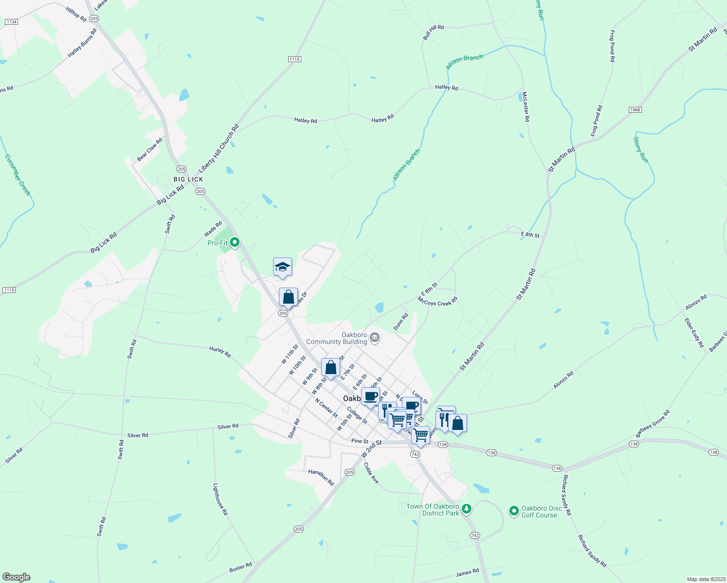 North Carolina 205, Oakboro NC Walk Score