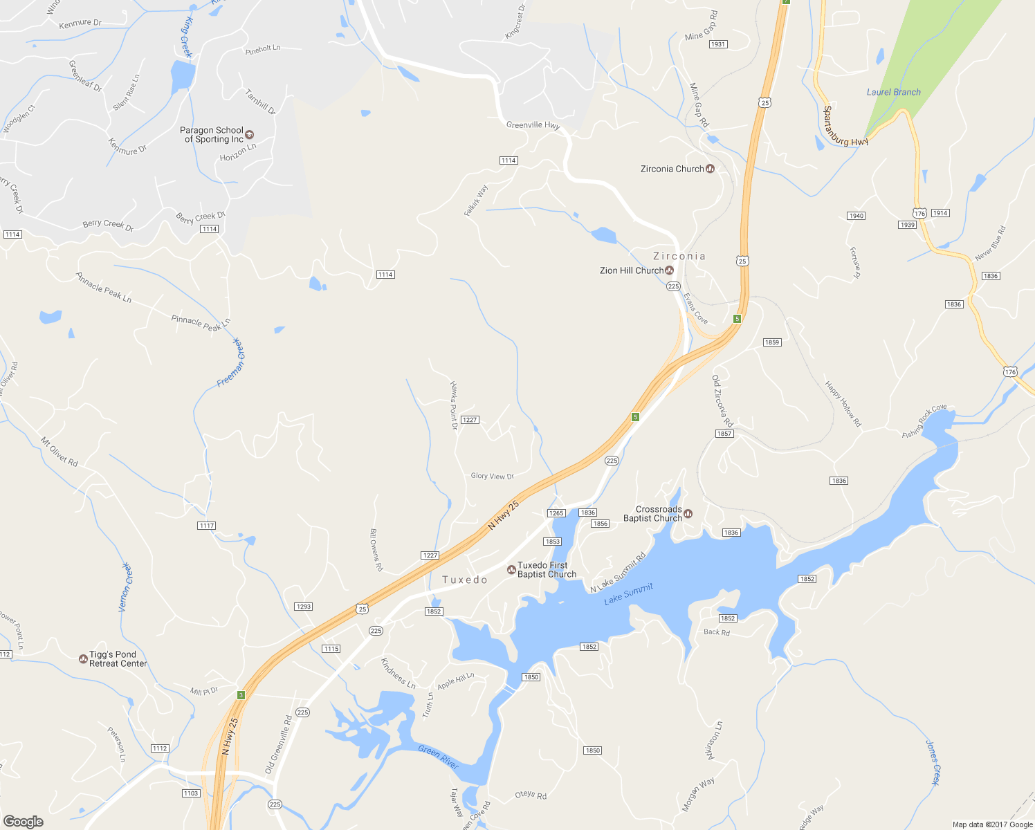 map of restaurants, bars, coffee shops, grocery stores, and more near 907 Mountain View Church Road in Zirconia