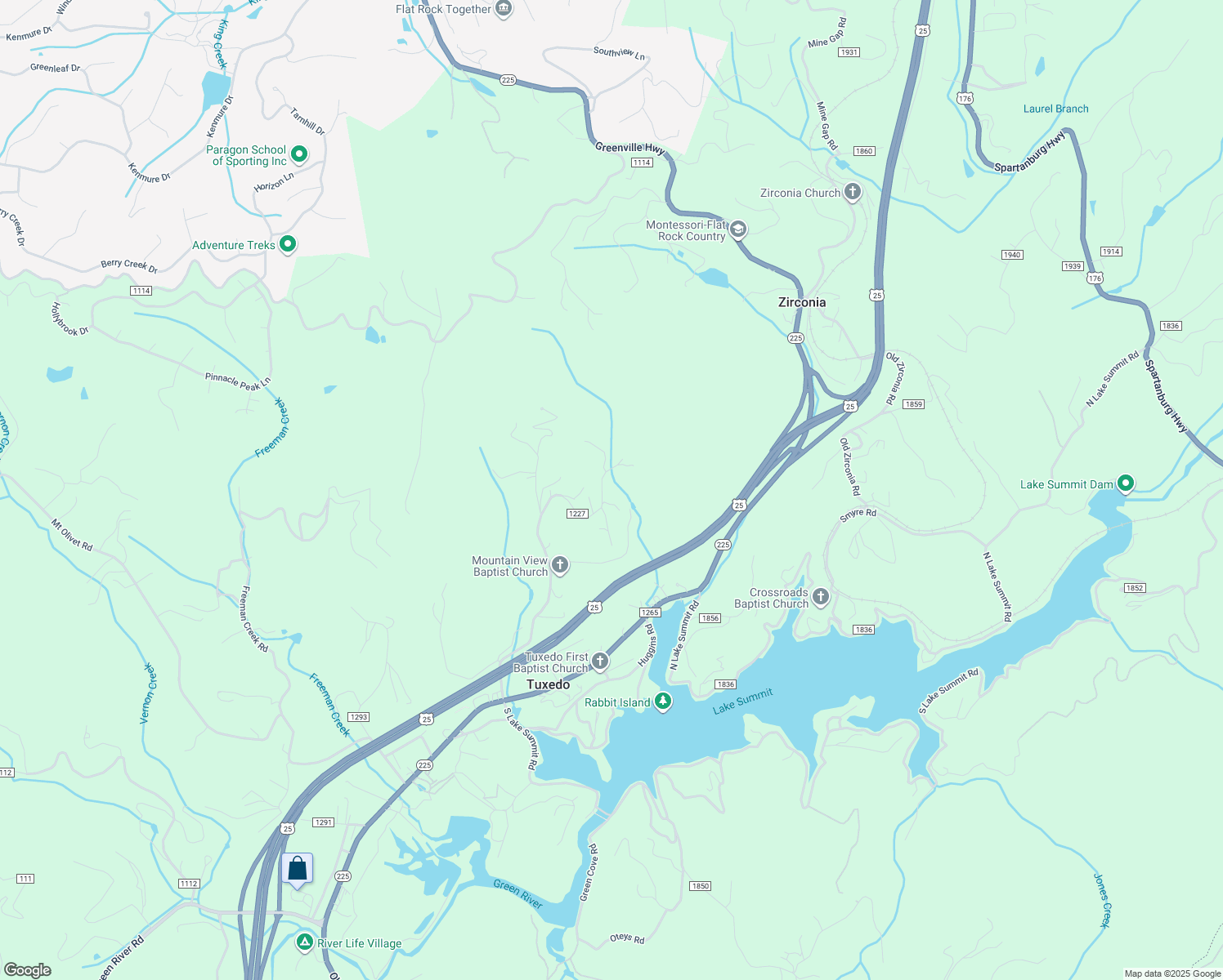 map of restaurants, bars, coffee shops, grocery stores, and more near 907 Mountain View Church Road in Zirconia