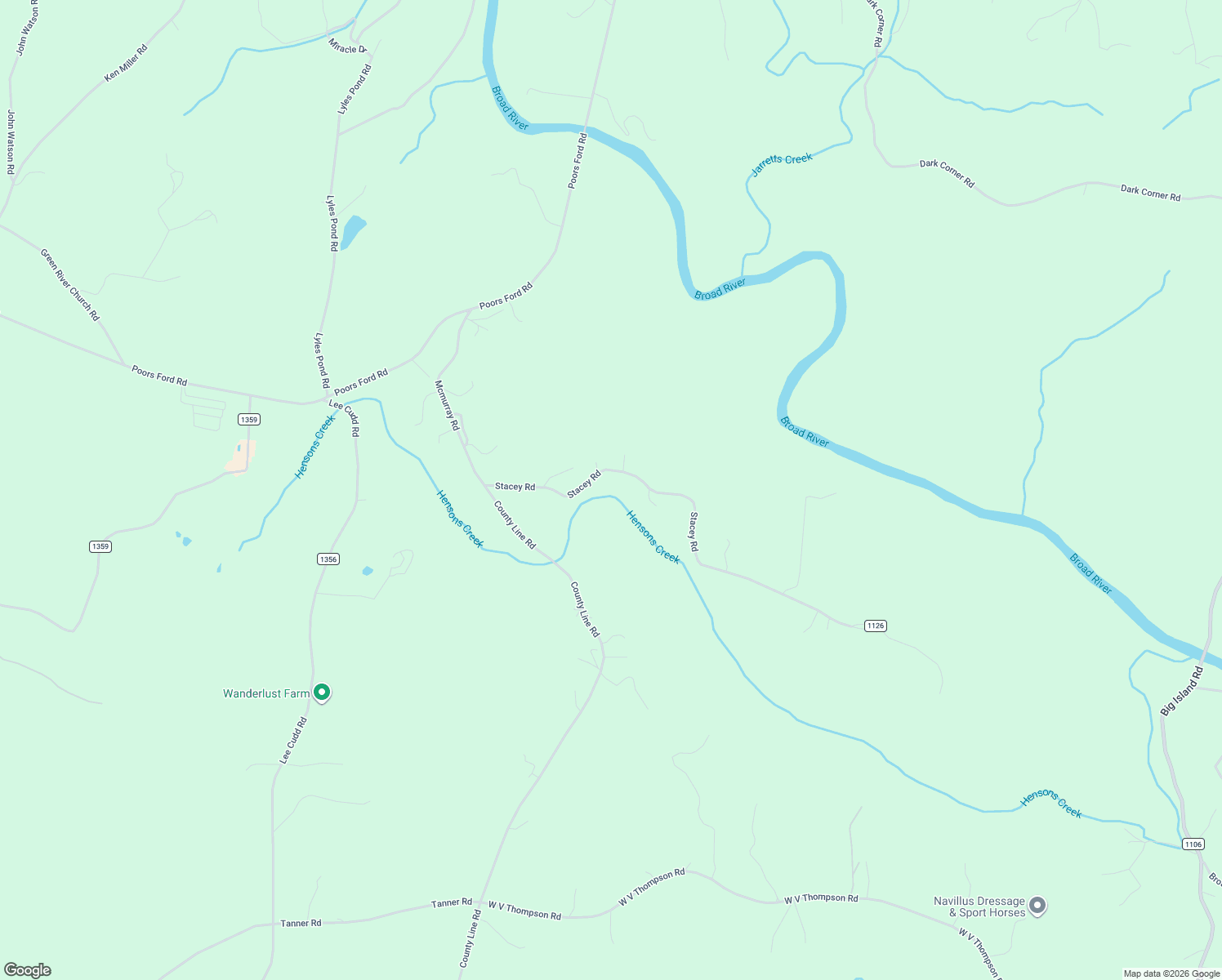 map of restaurants, bars, coffee shops, grocery stores, and more near 195 Stacey Road in Rutherfordton