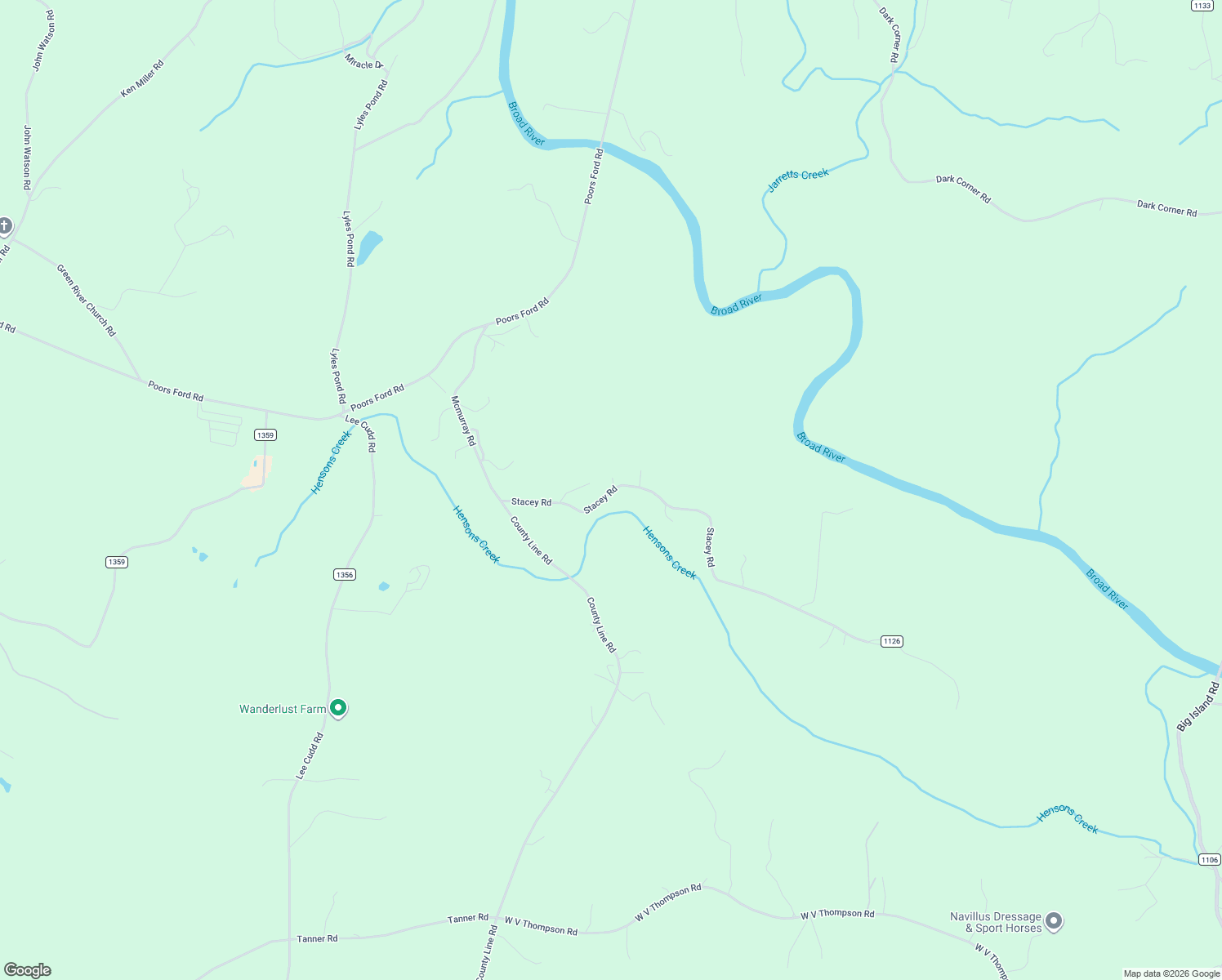 map of restaurants, bars, coffee shops, grocery stores, and more near 195 Stacey Road in Rutherfordton