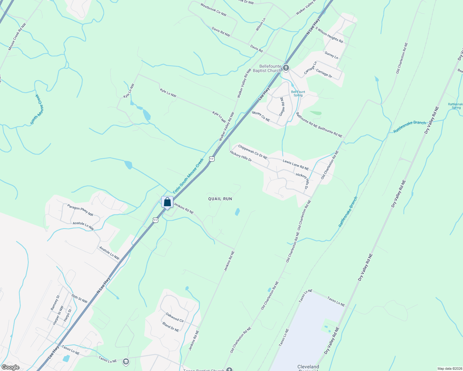 map of restaurants, bars, coffee shops, grocery stores, and more near 389 Quail Run Trce Northeast in Cleveland