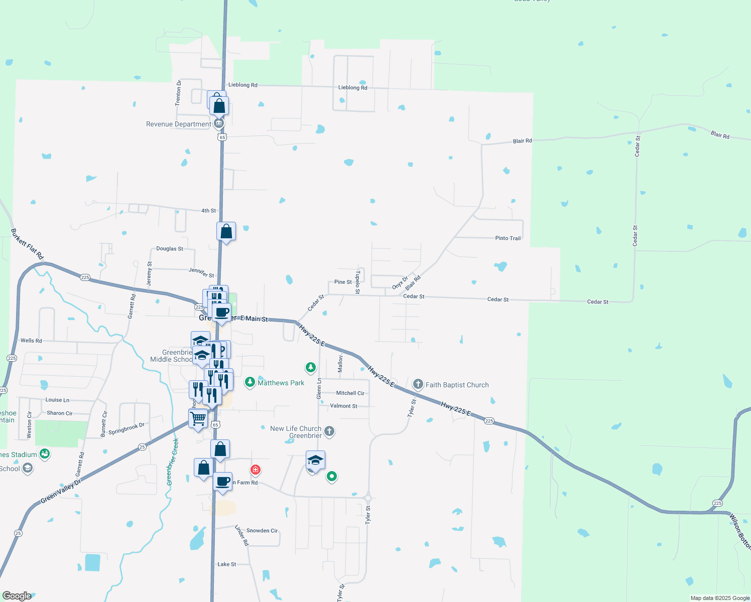 map of restaurants, bars, coffee shops, grocery stores, and more near 37 Cedar Street in Greenbrier