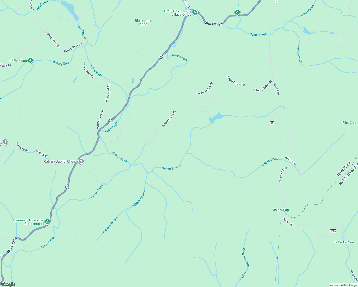 map of restaurants, bars, coffee shops, grocery stores, and more near Dalton Branch Road in Tellico Plains