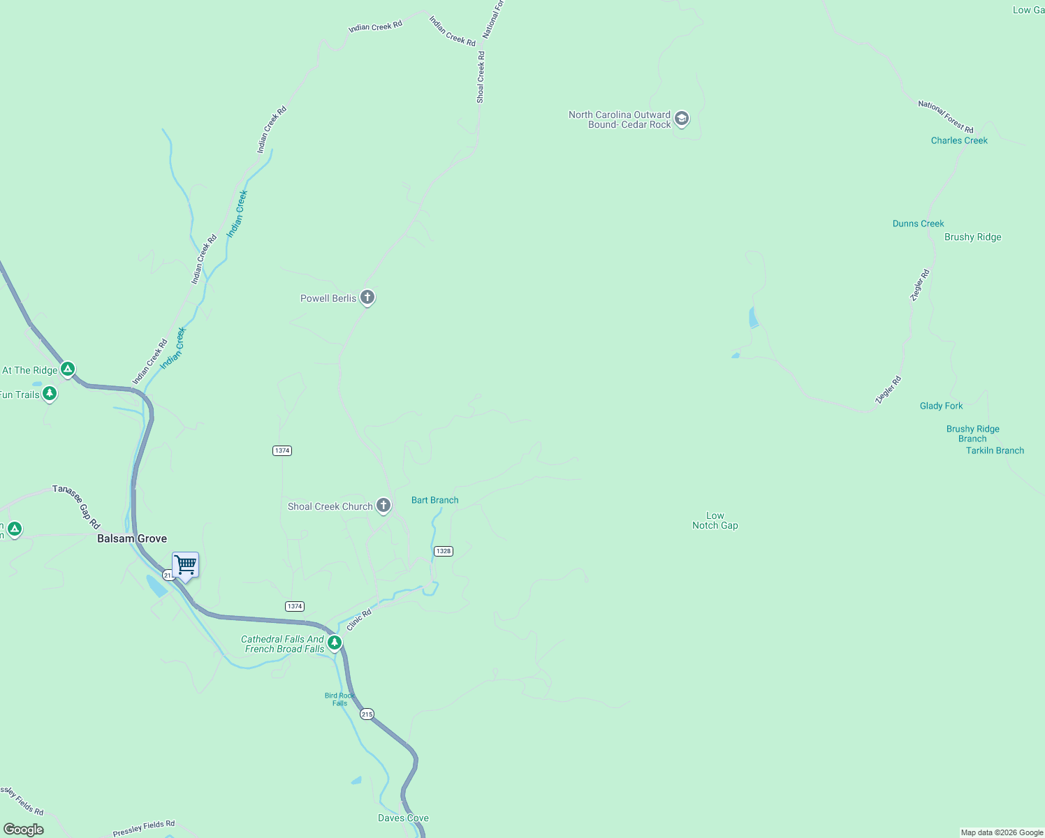 map of restaurants, bars, coffee shops, grocery stores, and more near Hatchery in Balsam Grove