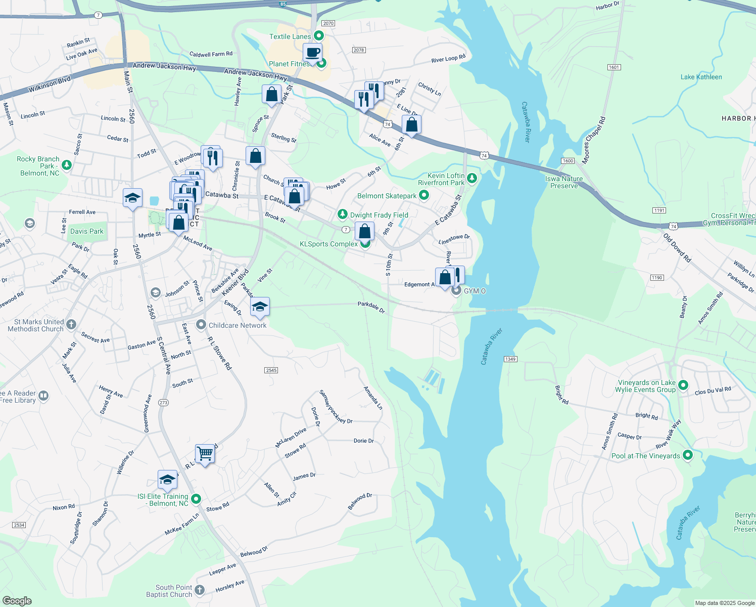 map of restaurants, bars, coffee shops, grocery stores, and more near 11 Parkdale Drive in Belmont