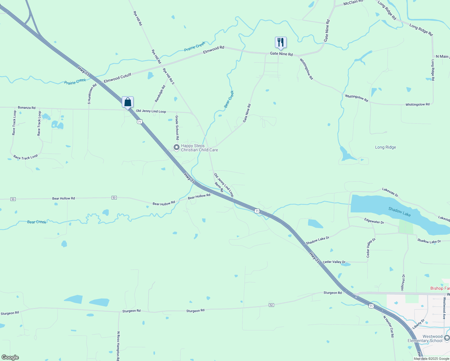 map of restaurants, bars, coffee shops, grocery stores, and more near 15701 Old Jenny Lind Loop in Fort Smith