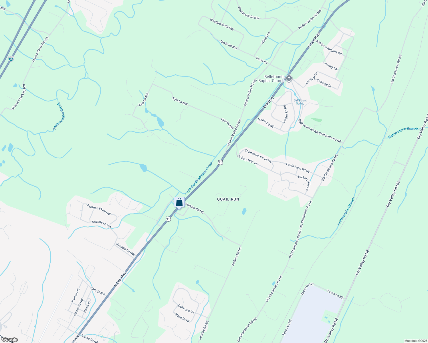 map of restaurants, bars, coffee shops, grocery stores, and more near North Lee Highway in Cleveland