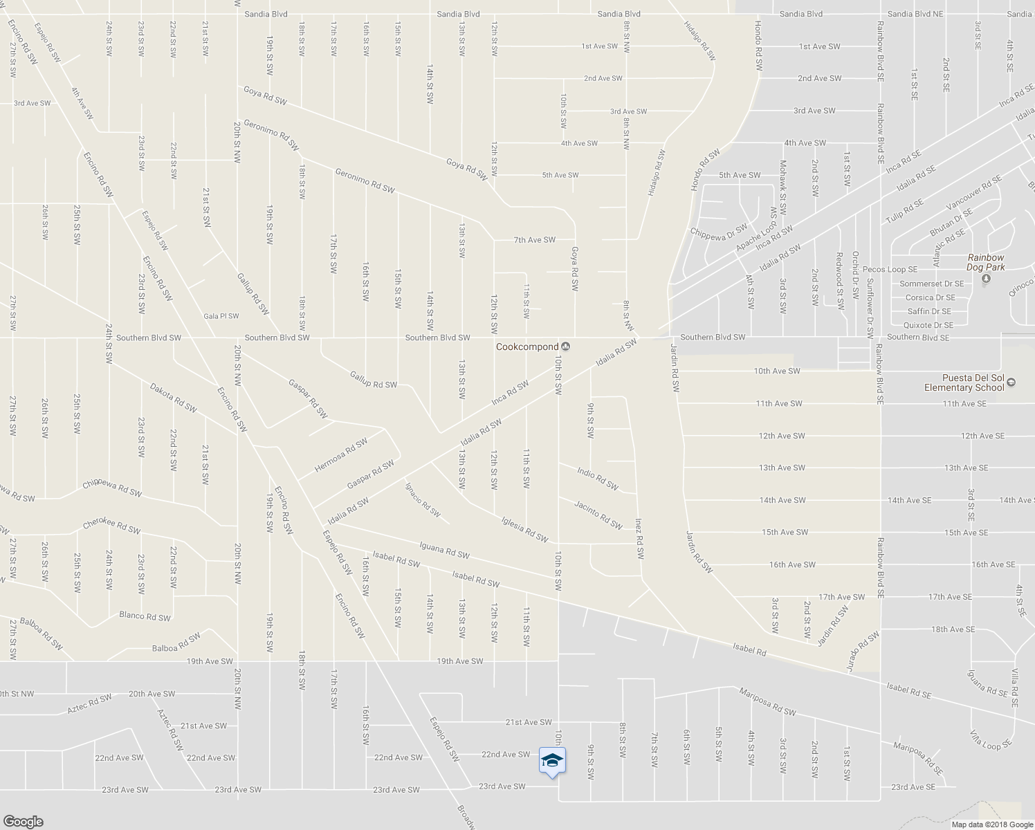 map of restaurants, bars, coffee shops, grocery stores, and more near 1203 11th Street Southwest in Rio Rancho