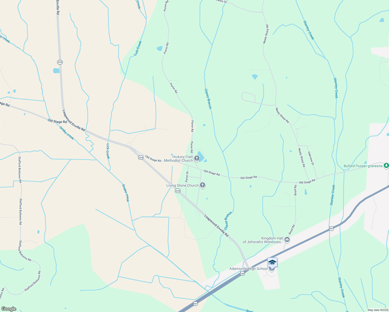 map of restaurants, bars, coffee shops, grocery stores, and more near 123 Puron Rd in Adamsville