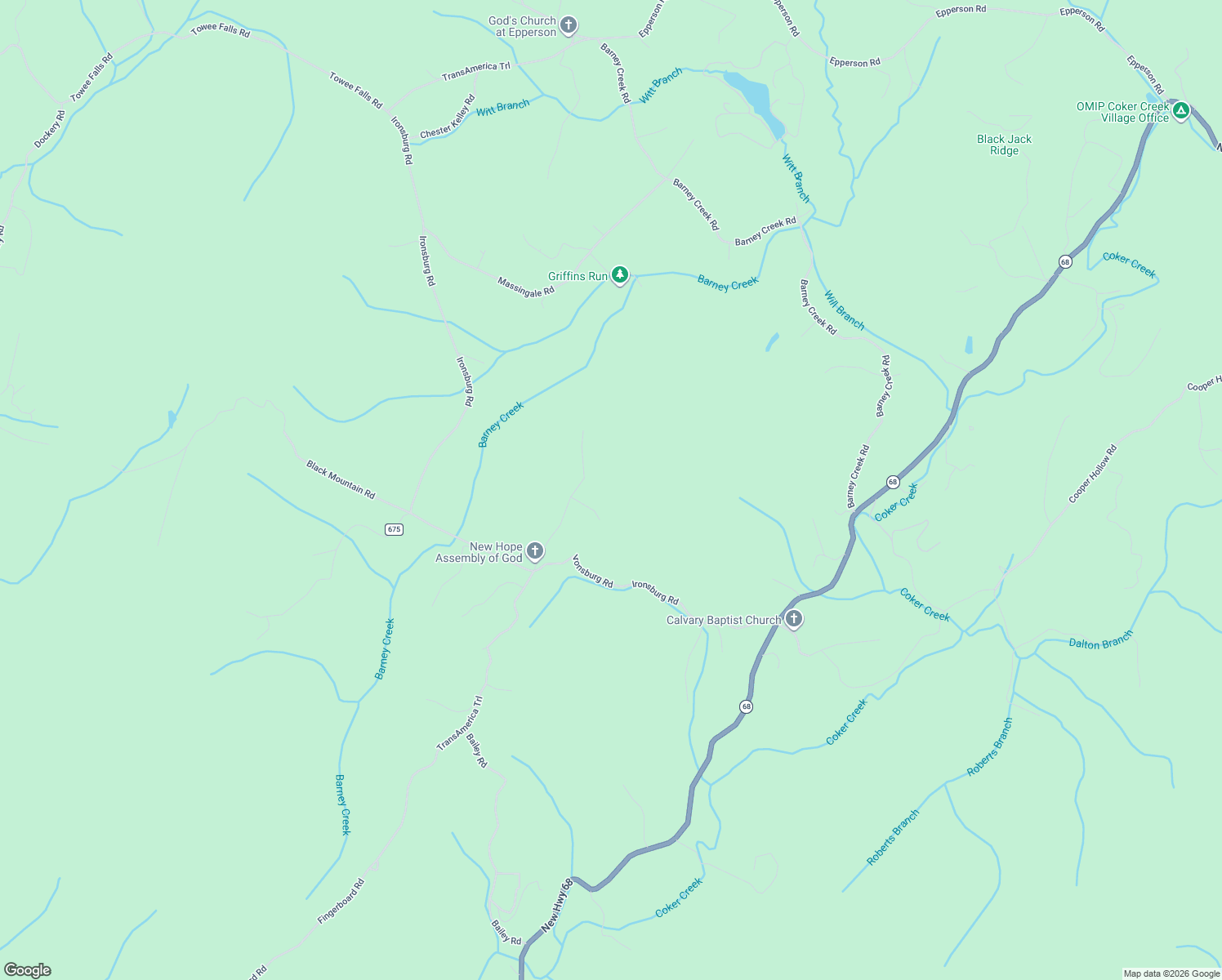 map of restaurants, bars, coffee shops, grocery stores, and more near 170 Robert Smith Road in Tellico Plains