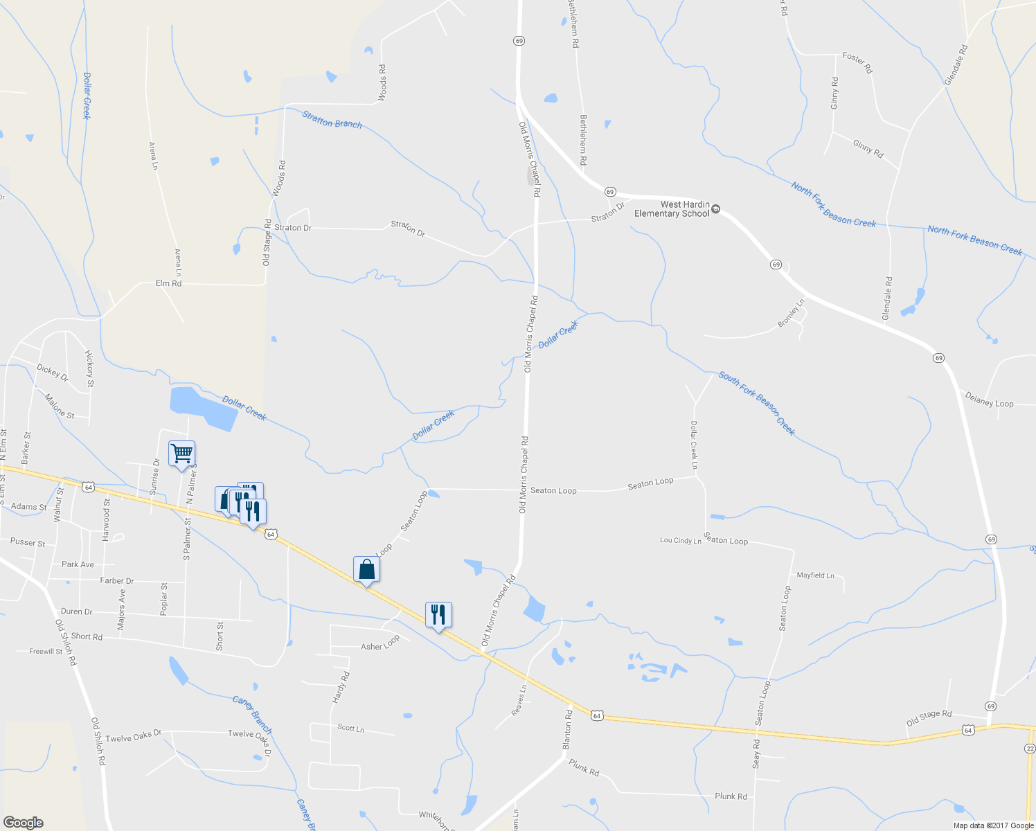 map of restaurants, bars, coffee shops, grocery stores, and more near 859 Old Morris Chapel Road in Adamsville