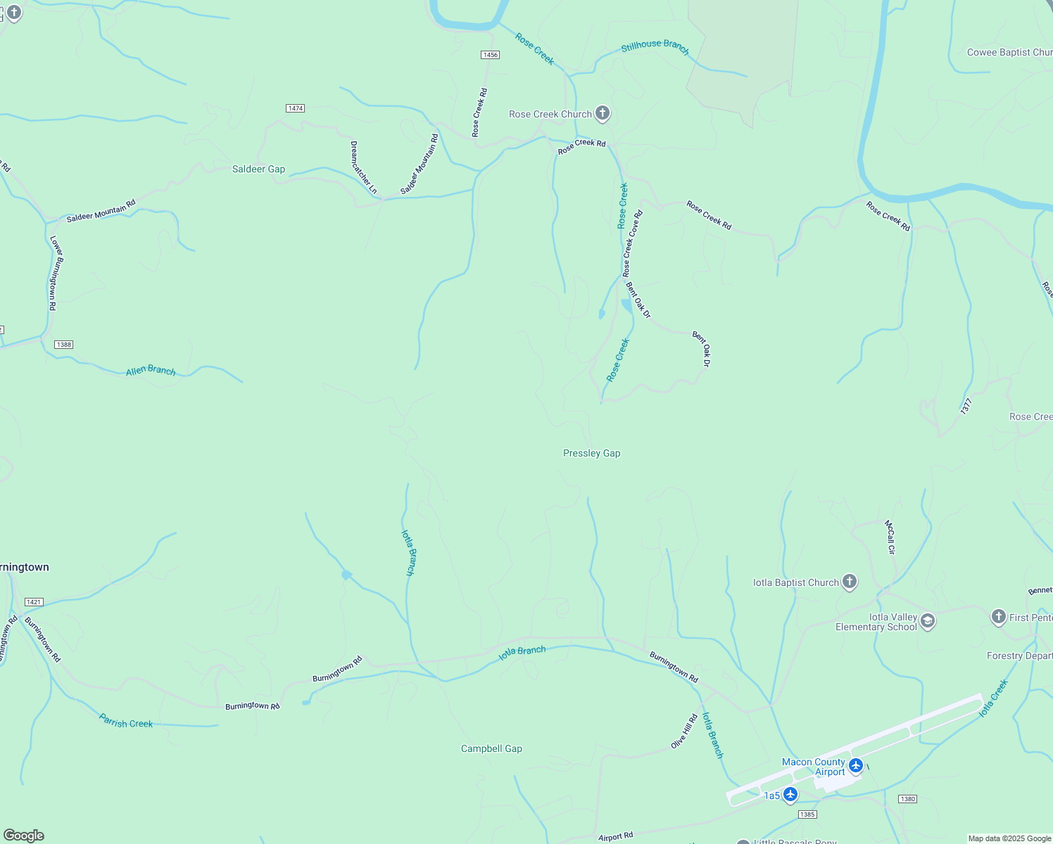 map of restaurants, bars, coffee shops, grocery stores, and more near Rose Creek Cove Road in Macon County