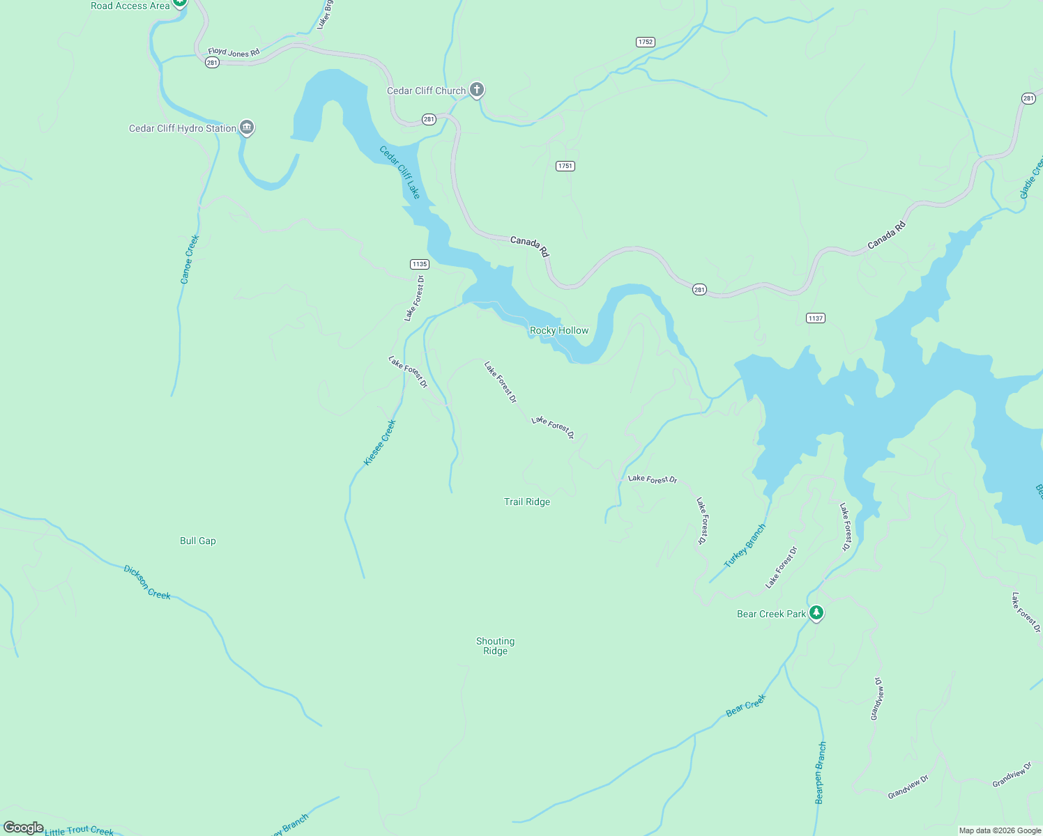 map of restaurants, bars, coffee shops, grocery stores, and more near 1330 Lake Forest Drive in Tuckasegee