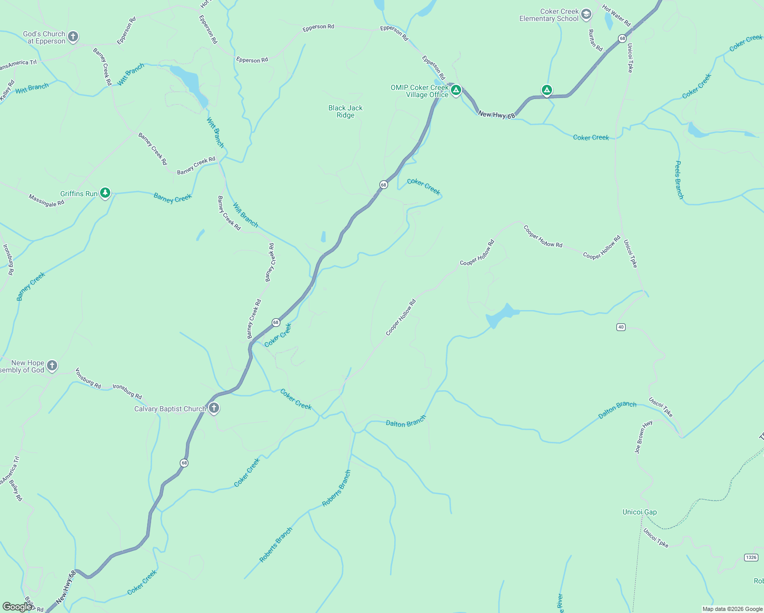 map of restaurants, bars, coffee shops, grocery stores, and more near 505 Cooper Hollow Rd in Tellico Plains
