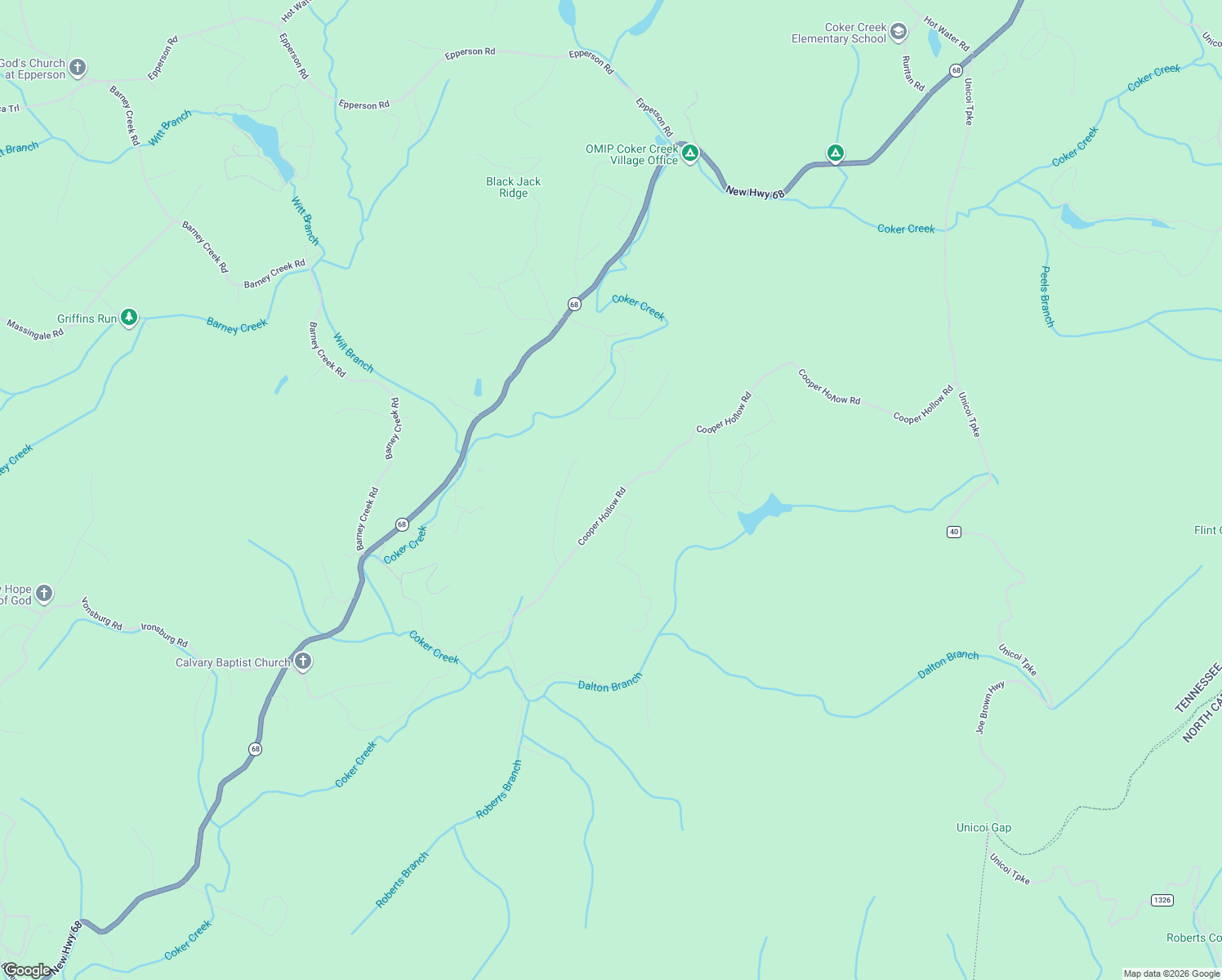 map of restaurants, bars, coffee shops, grocery stores, and more near 505 Cooper Hollow Road in Tellico Plains