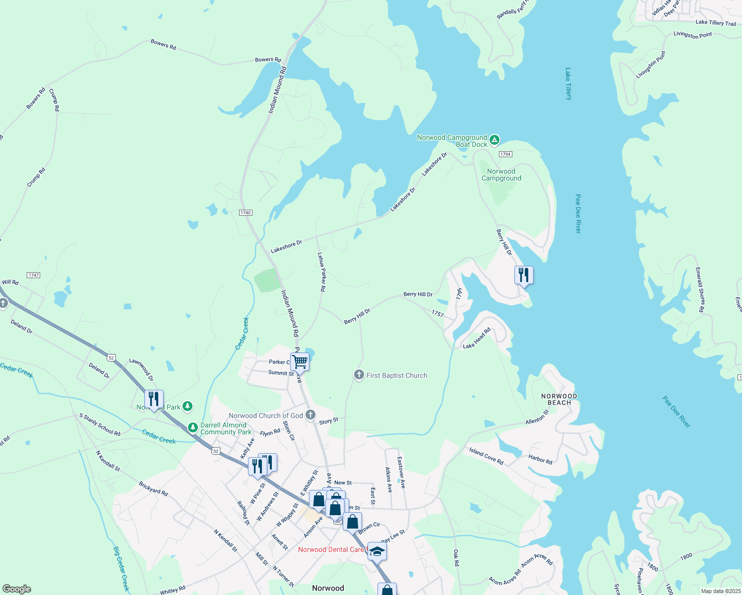 map of restaurants, bars, coffee shops, grocery stores, and more near 217 Berry Hill Drive in Norwood