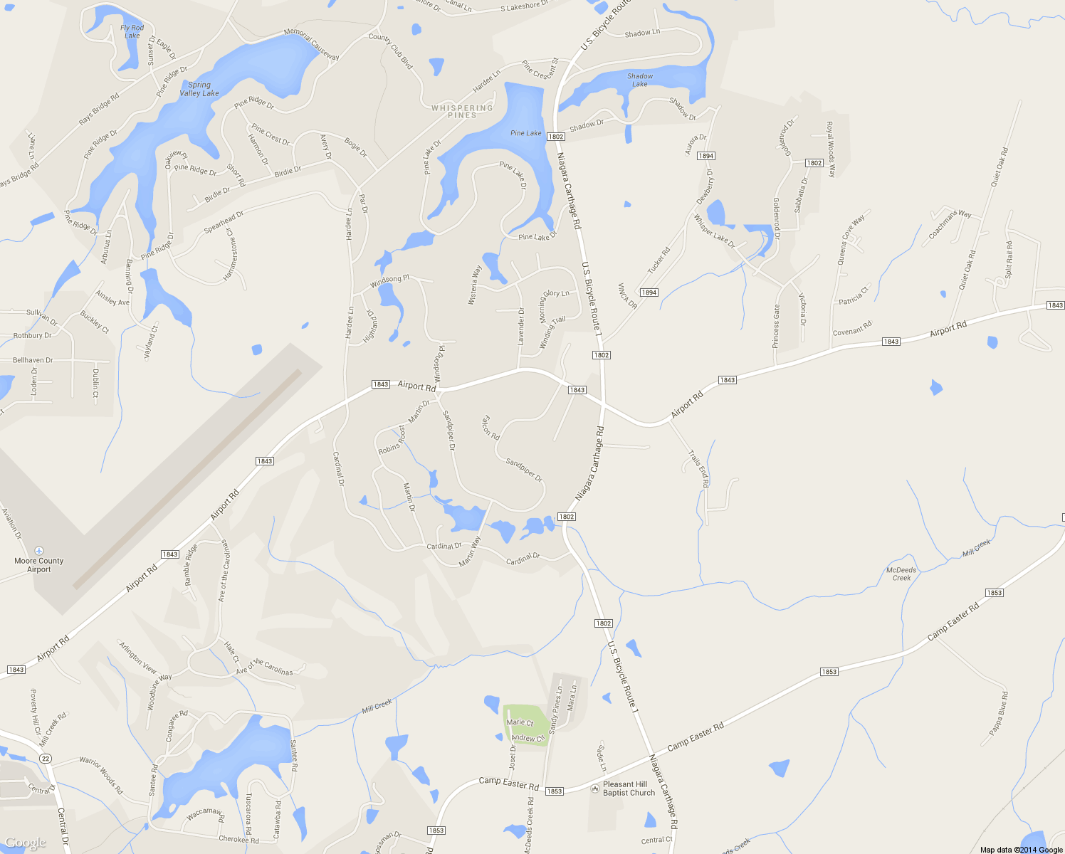 map of restaurants, bars, coffee shops, grocery stores, and more near 78 Sandpiper Drive in Whispering Pines