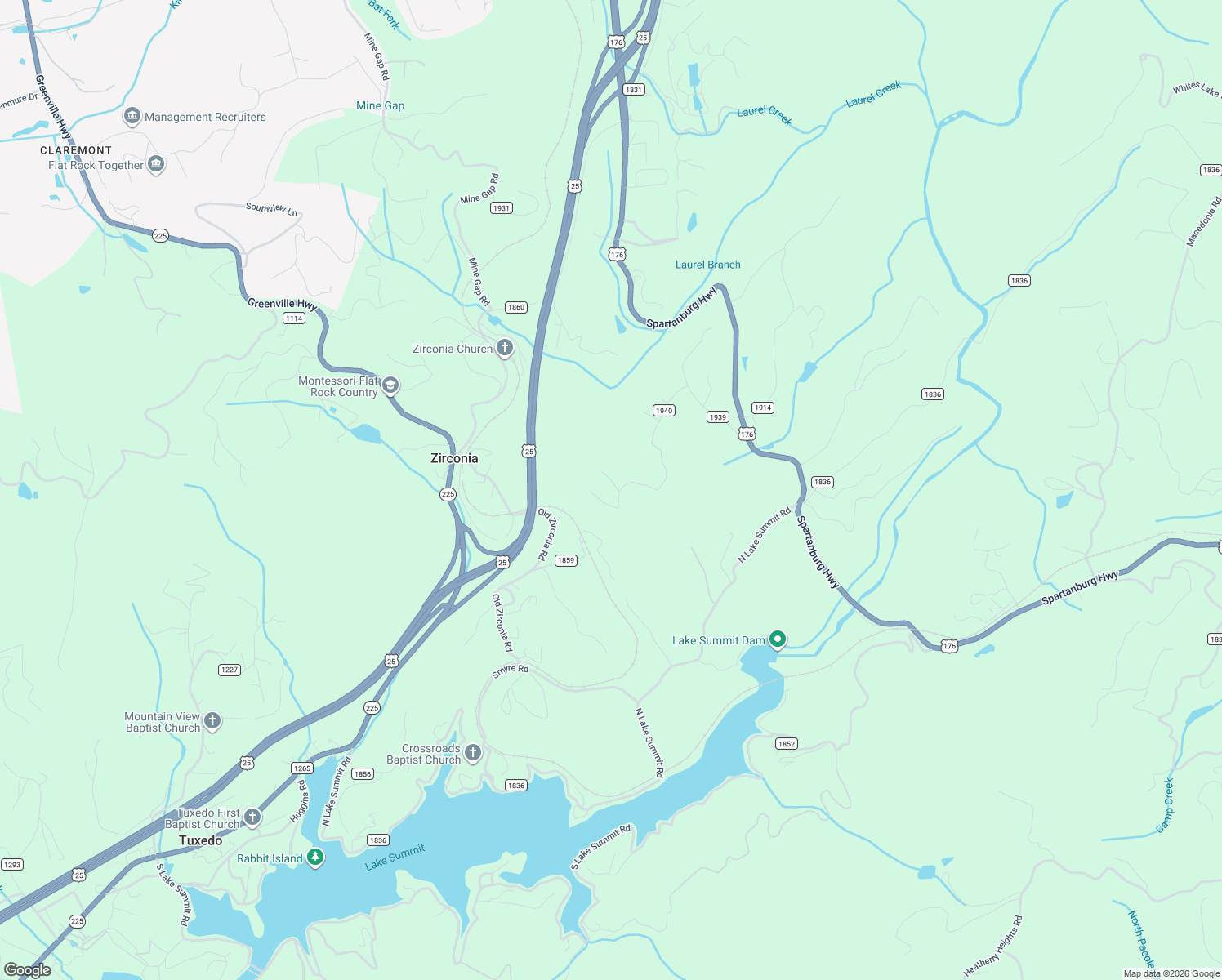 map of restaurants, bars, coffee shops, grocery stores, and more near 103 Saddle Top Road in Flat Rock