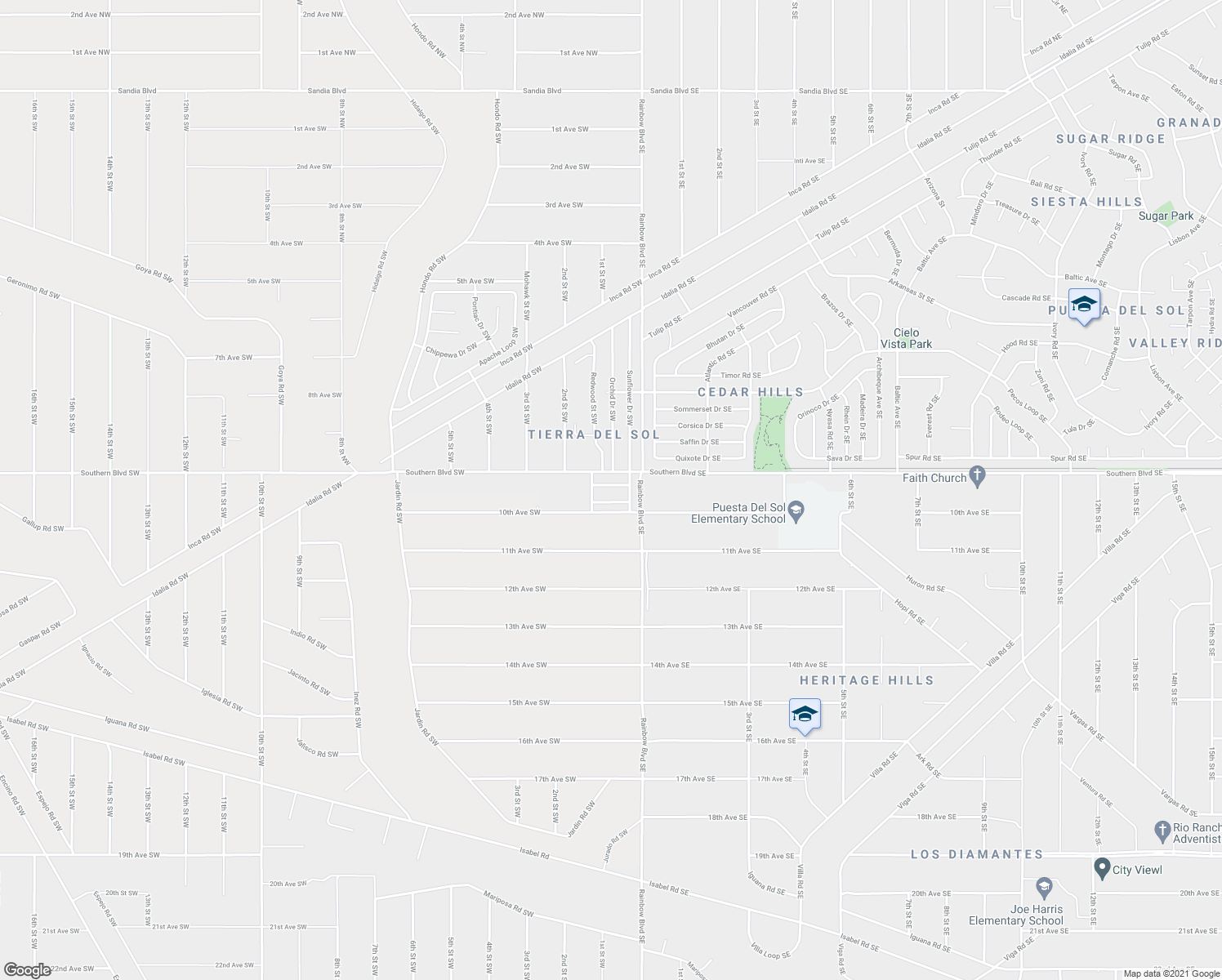 map of restaurants, bars, coffee shops, grocery stores, and more near 113 Aster Drive Southwest in Rio Rancho