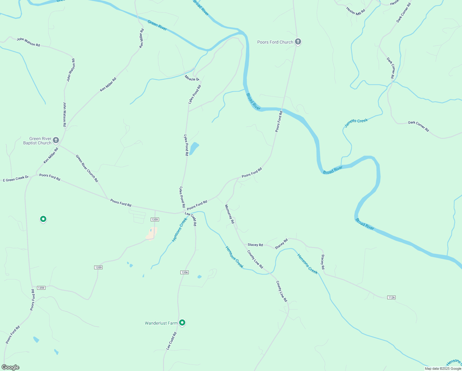 map of restaurants, bars, coffee shops, grocery stores, and more near 4532 Poors Ford Road in Rutherfordton