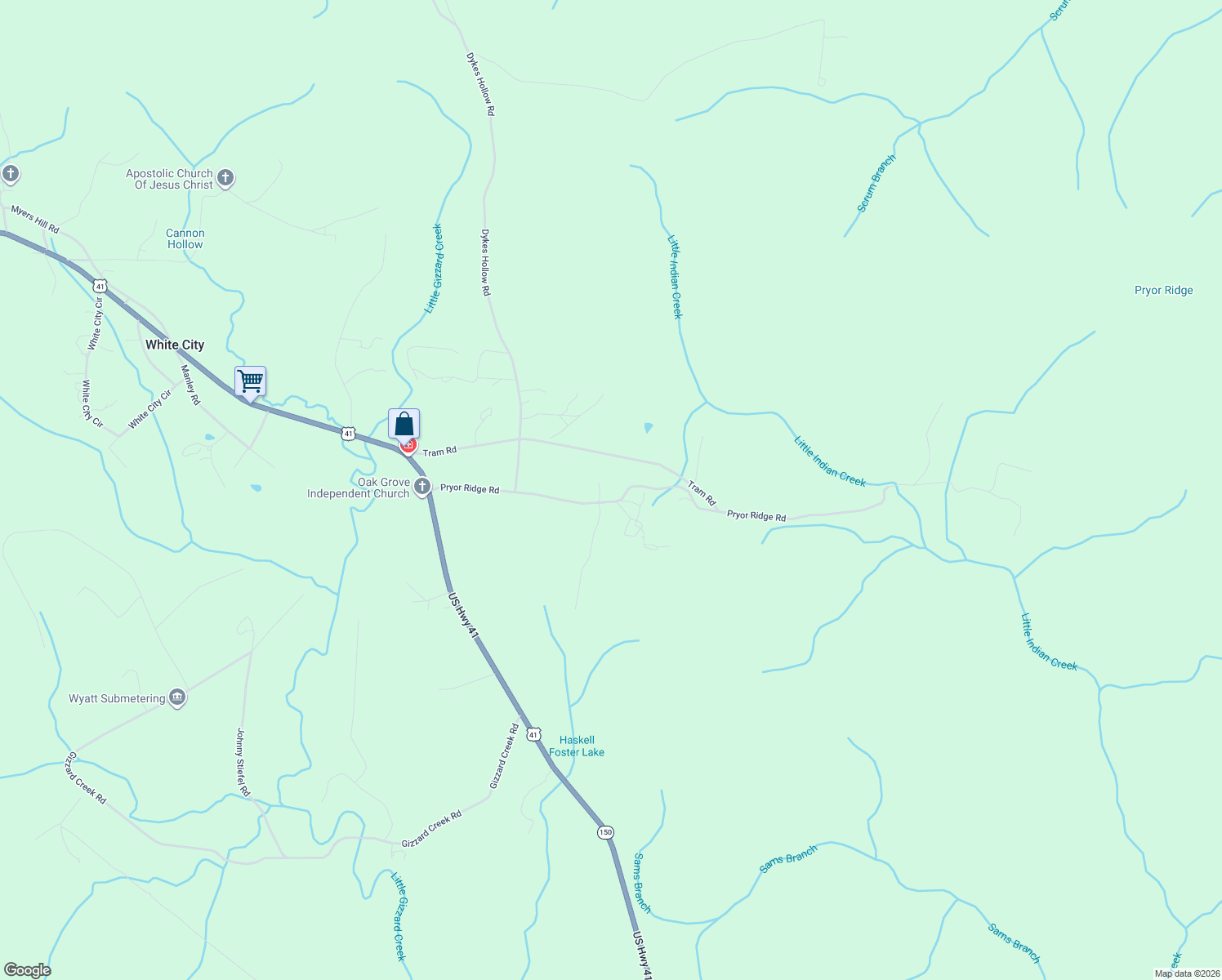 map of restaurants, bars, coffee shops, grocery stores, and more near 621 Pryor Ridge Rd in Tracy City