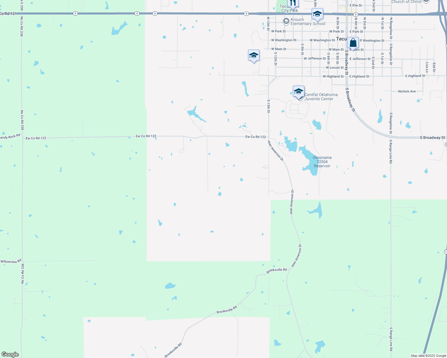 map of restaurants, bars, coffee shops, grocery stores, and more near 1613 Old Santa Fe Lake Road in Tecumseh