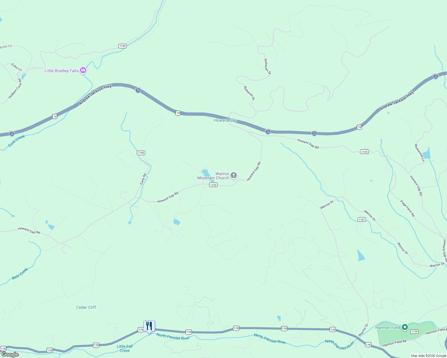 map of restaurants, bars, coffee shops, grocery stores, and more near 3618 Howard Gap Road in Saluda