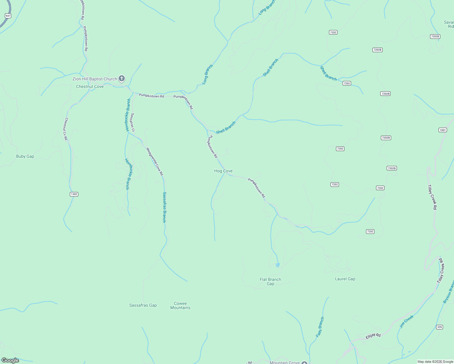map of restaurants, bars, coffee shops, grocery stores, and more near 109 Hog Cove Road in Sylva