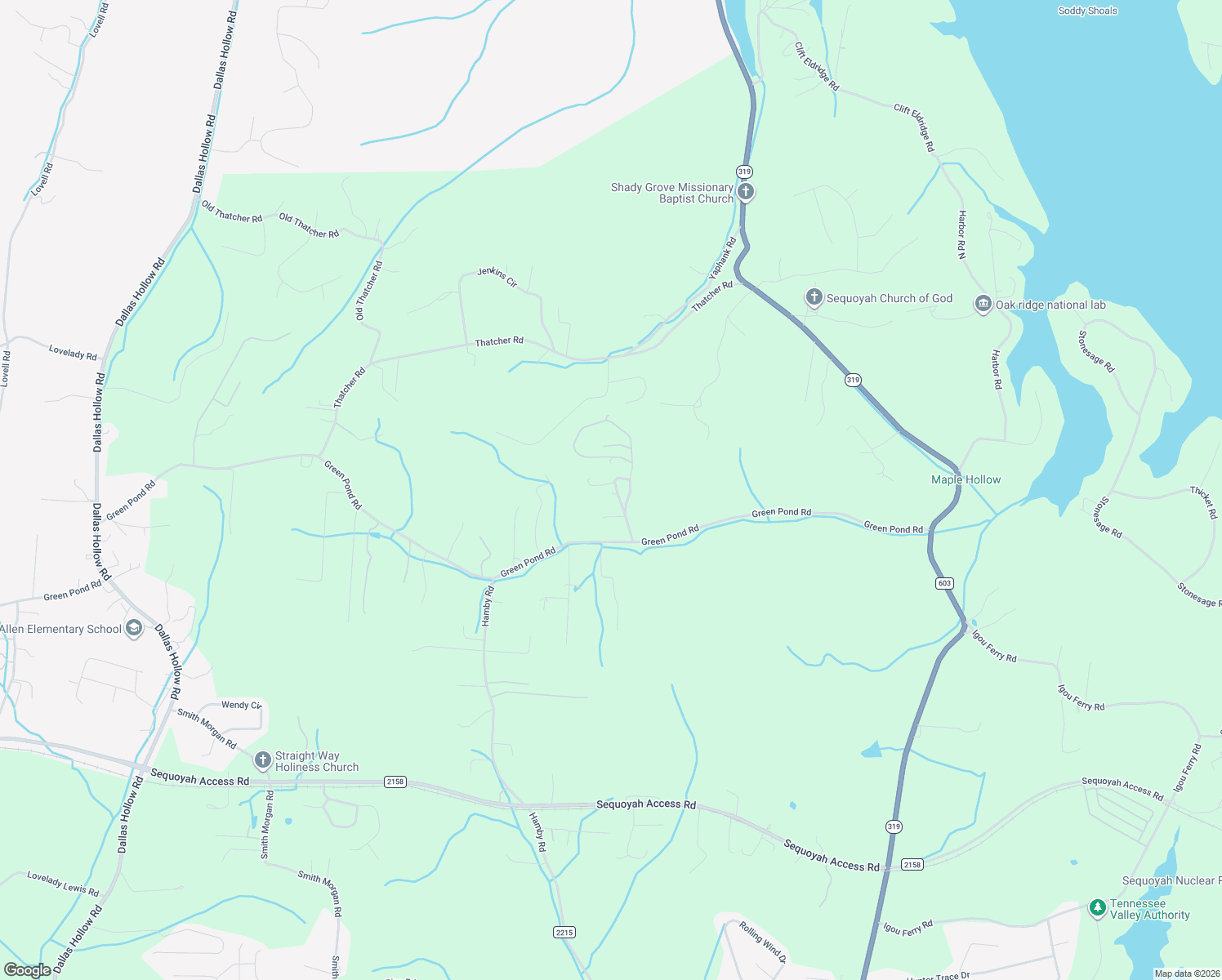 map of restaurants, bars, coffee shops, grocery stores, and more near 10525 Dodd Cemetery Road in Soddy-Daisy
